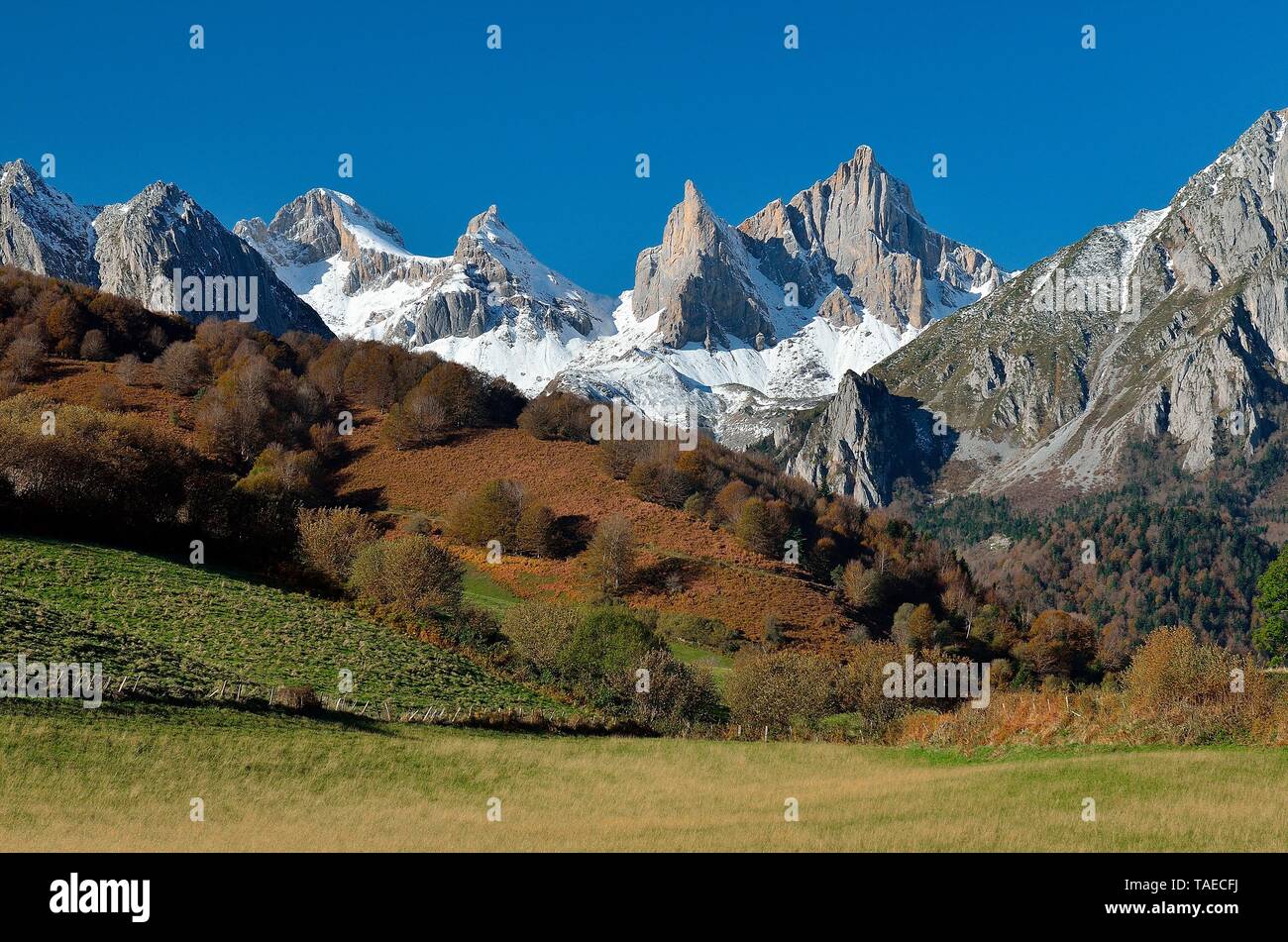 Las agujas de Ansabere y Lescun Petrageme pico, el circo, el Valle de Aspe,  Pirineos, Francia Fotografía de stock - Alamy