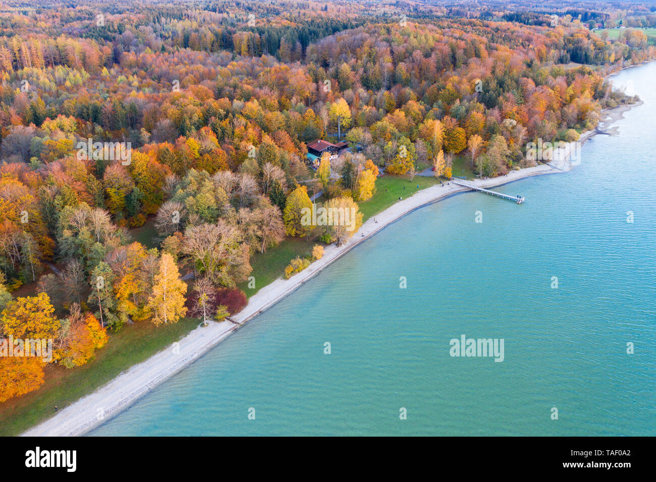 Alemania, Baviera, orillas del Lago Starnberg, Fuenfseenland Ambach, zona de descanso, vista aérea Foto de stock