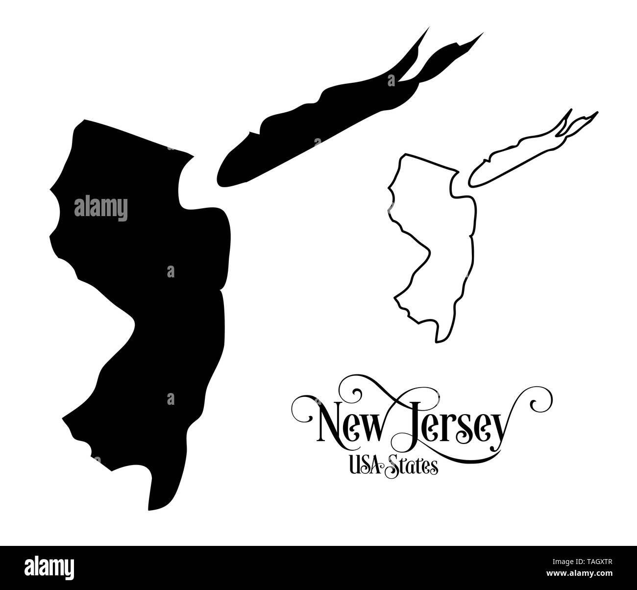 Mapa de los Estados Unidos de América (EE.UU.), Estado de Nueva Jersey - Ilustración sobre fondo blanco. Foto de stock