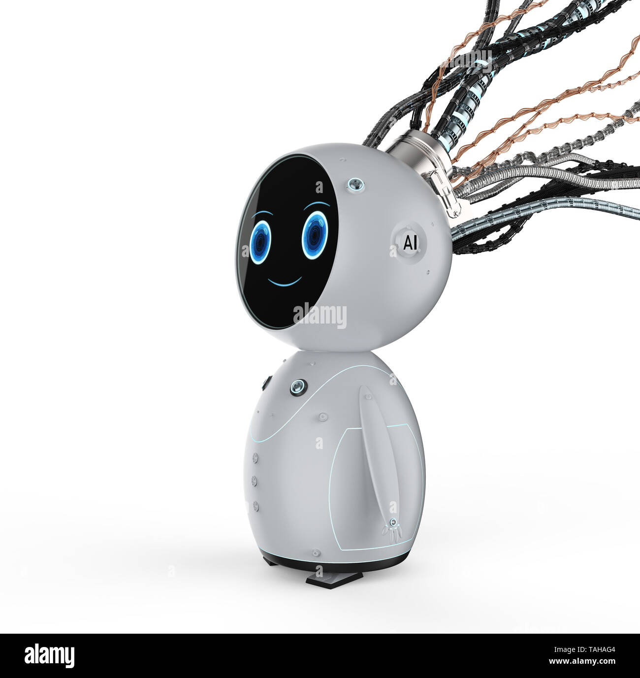 3D rendering lindo robot de inteligencia artificial con el personaje de dibujos animados Foto de stock