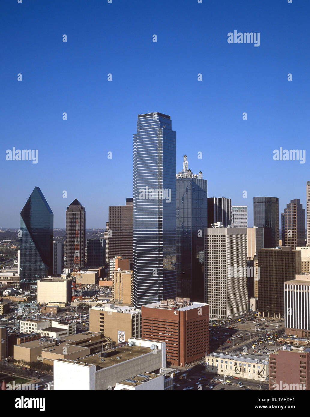 Vista aérea del centro de la ciudad, de Dallas, Texas, Estados Unidos de América Foto de stock