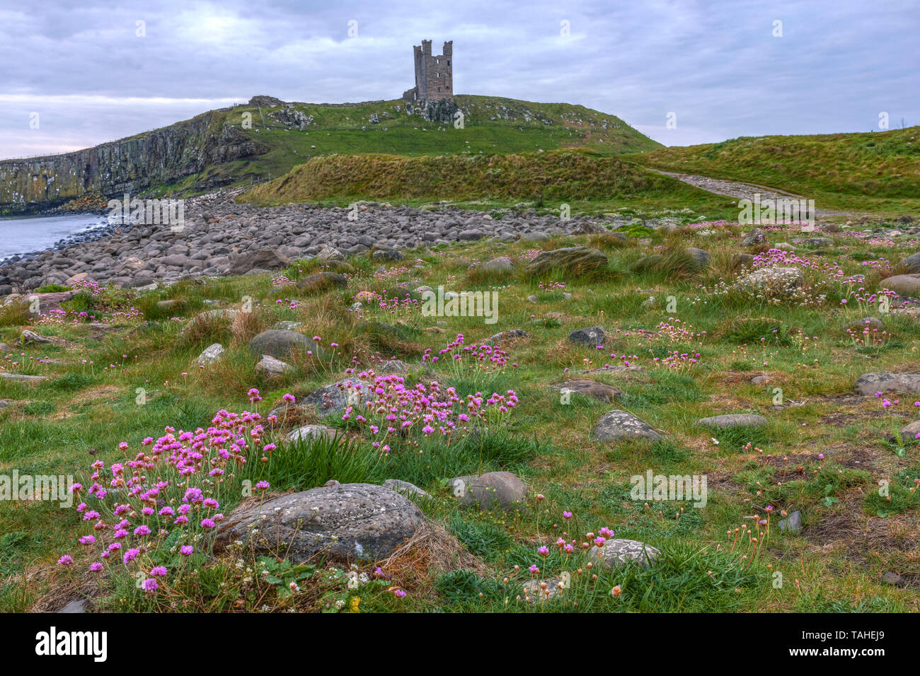 Castillo de Dunstanburgh, Craster, Northumberland, Inglaterra, Reino Unido, Europa Foto de stock