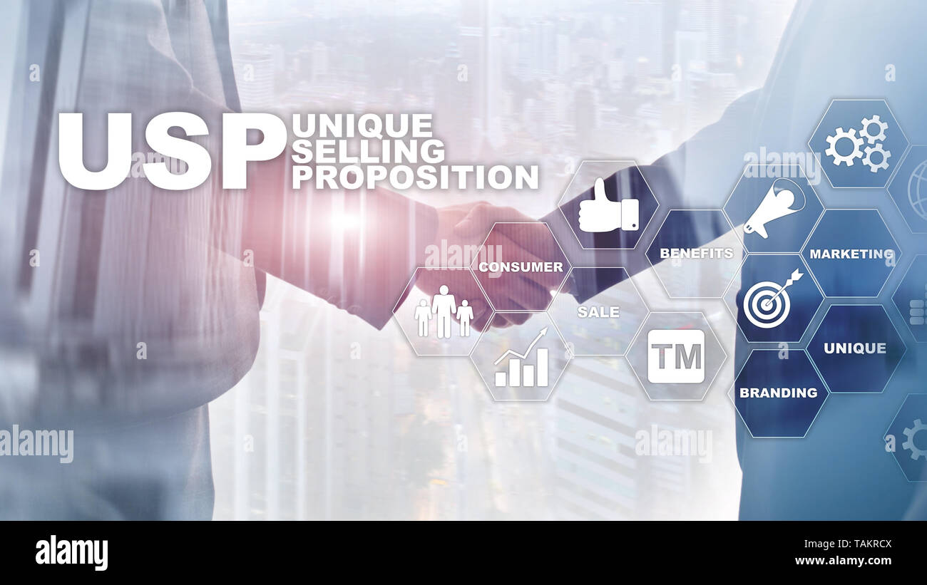 UPS - Proposiciones de venta exclusivos. Negocios y finanzas concepto en una estructura virtual pantalla. Los medios de comunicación mixtos. Foto de stock