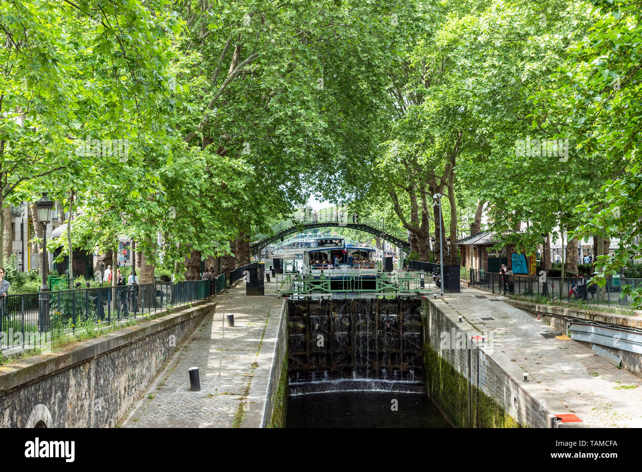Bloqueo del Canal Saint-Martin, en París Foto de stock