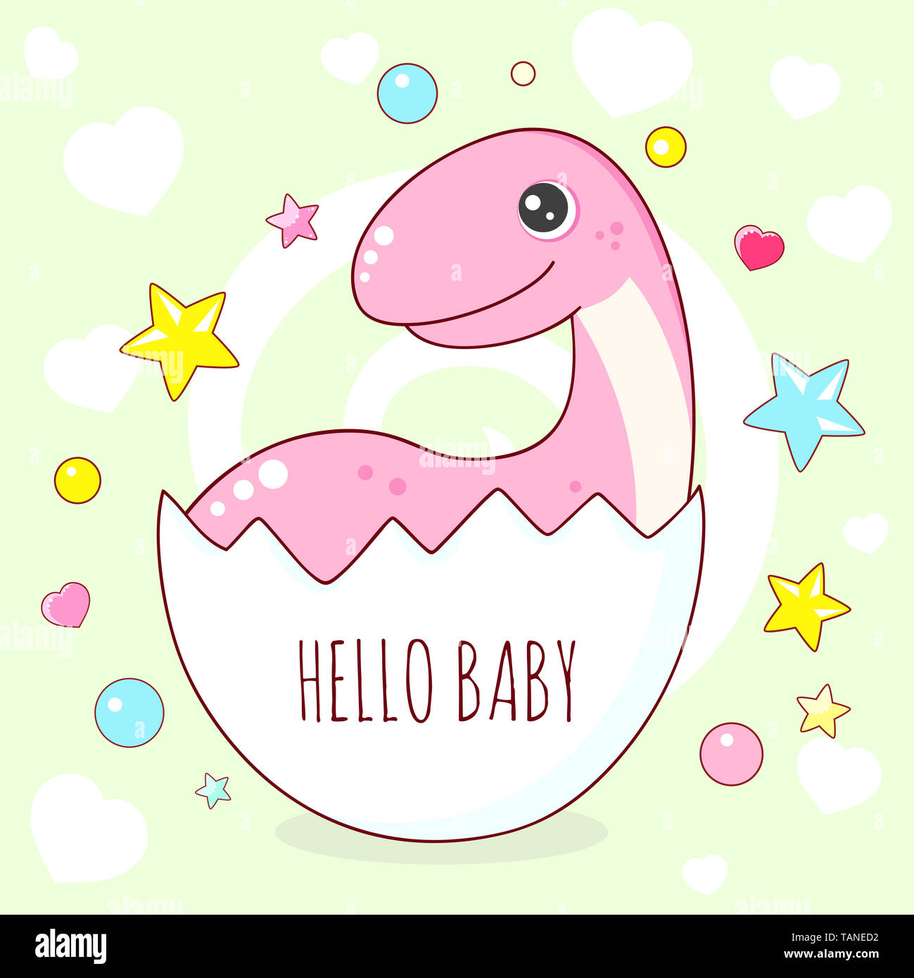 Banner cumpleaños, antecedentes, flyer, cartel con lindo bebé dinosaurio en  cáscara de huevo. Etiqueta baby shower Para scrapbooking. Plantilla de  tarjeta de felicitación de vector Fotografía de stock - Alamy