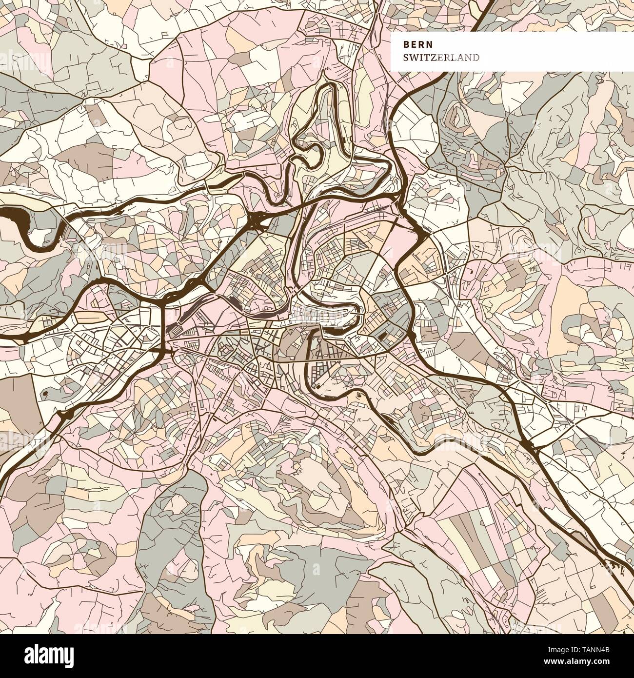 Mapa de Berna, versión de color marrón para las aplicaciones, imprimir o fondos de web Ilustración del Vector