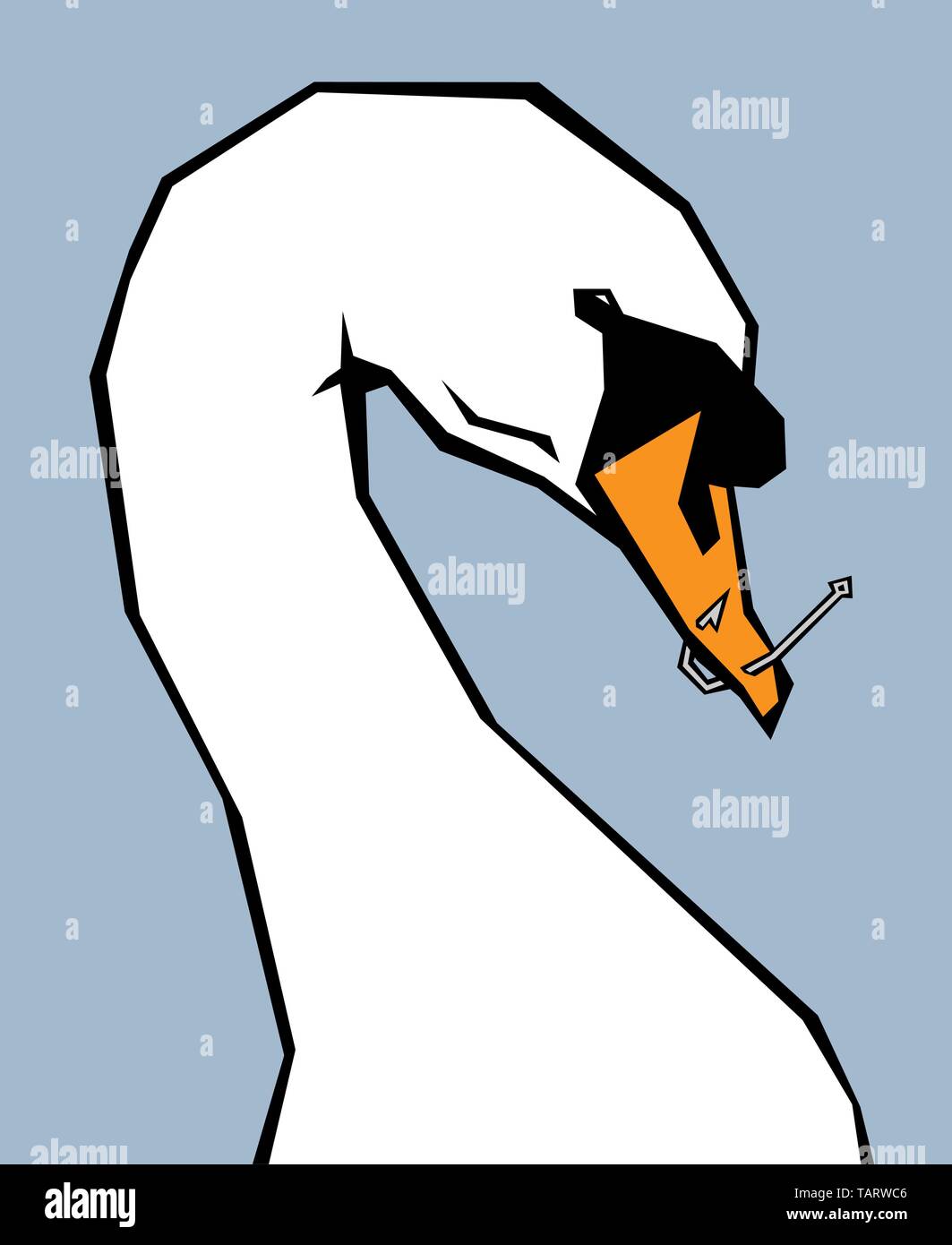 Ilustración vectorial editable de un cisne con un anzuelo a través de su pico Ilustración del Vector