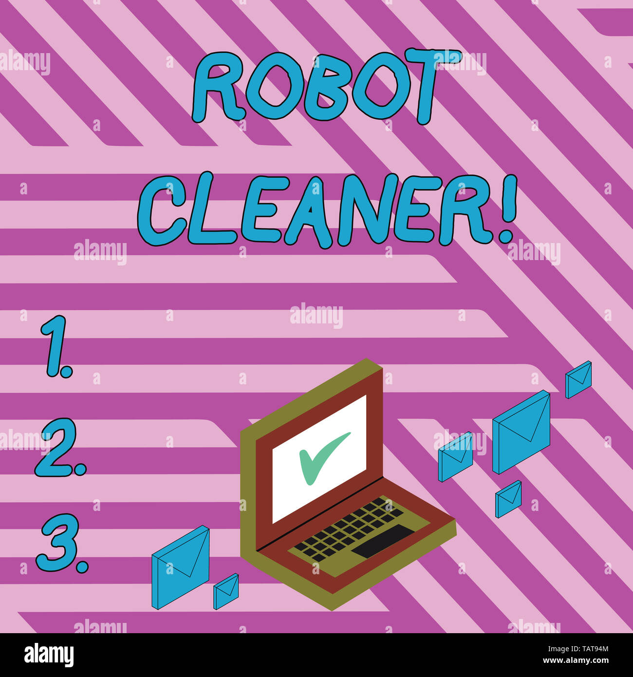 Escritura de texto escrito Aspirador Robot. Foto conceptual una programación inteligente y un limitado sistema de limpieza vacío Color sobres de correo alrededor Lapt Foto de stock