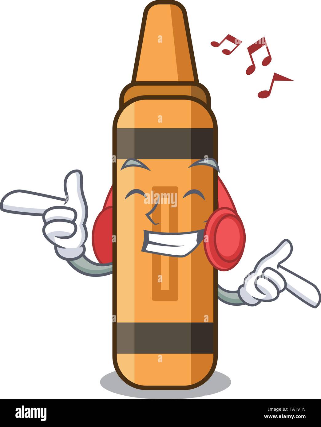 Escuchar música naranja lápiz de cera en la forma de dibujos animados  Imagen Vector de stock - Alamy