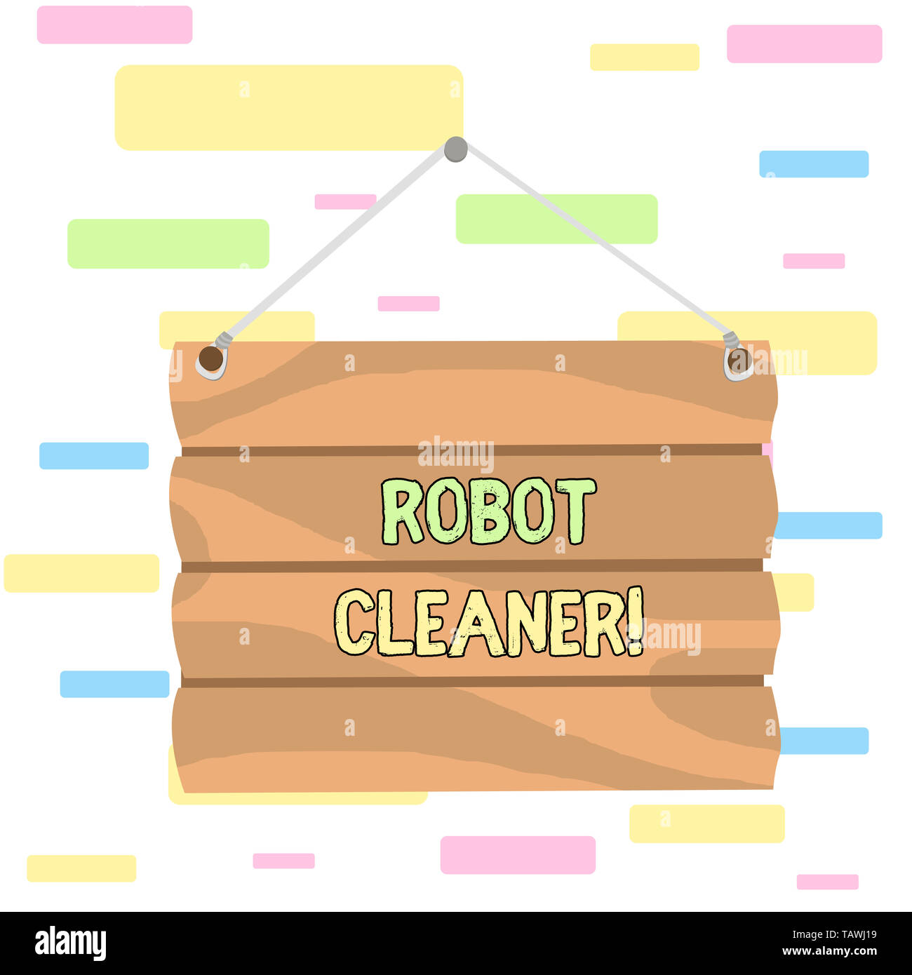 Escribir nota que muestra el robot limpiador. Concepto de negocio para una programación inteligente y un limitado sistema de limpieza vacío Hook Up Placa en blanco. Vacío Foto de stock