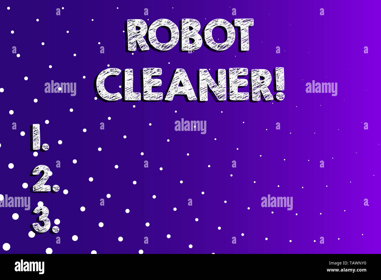 Signo de texto que muestra el robot limpiador. Foto de negocios mostrando una programación inteligente y un limitado sistema de limpieza vacío blanco en fondo violeta lila Foto de stock