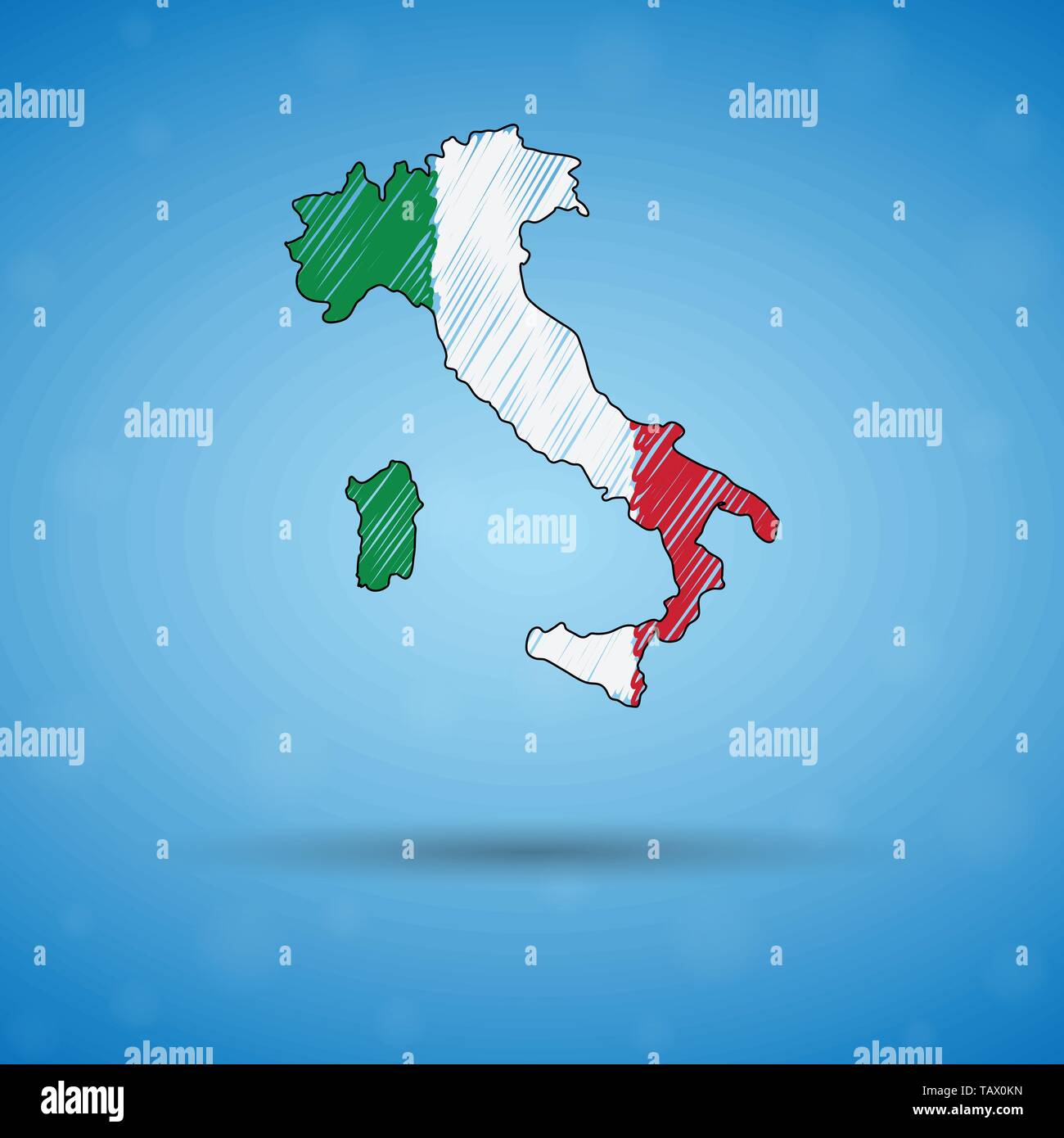 Scribble Mapa de Italia. Boceto del mapa del país para la infografía