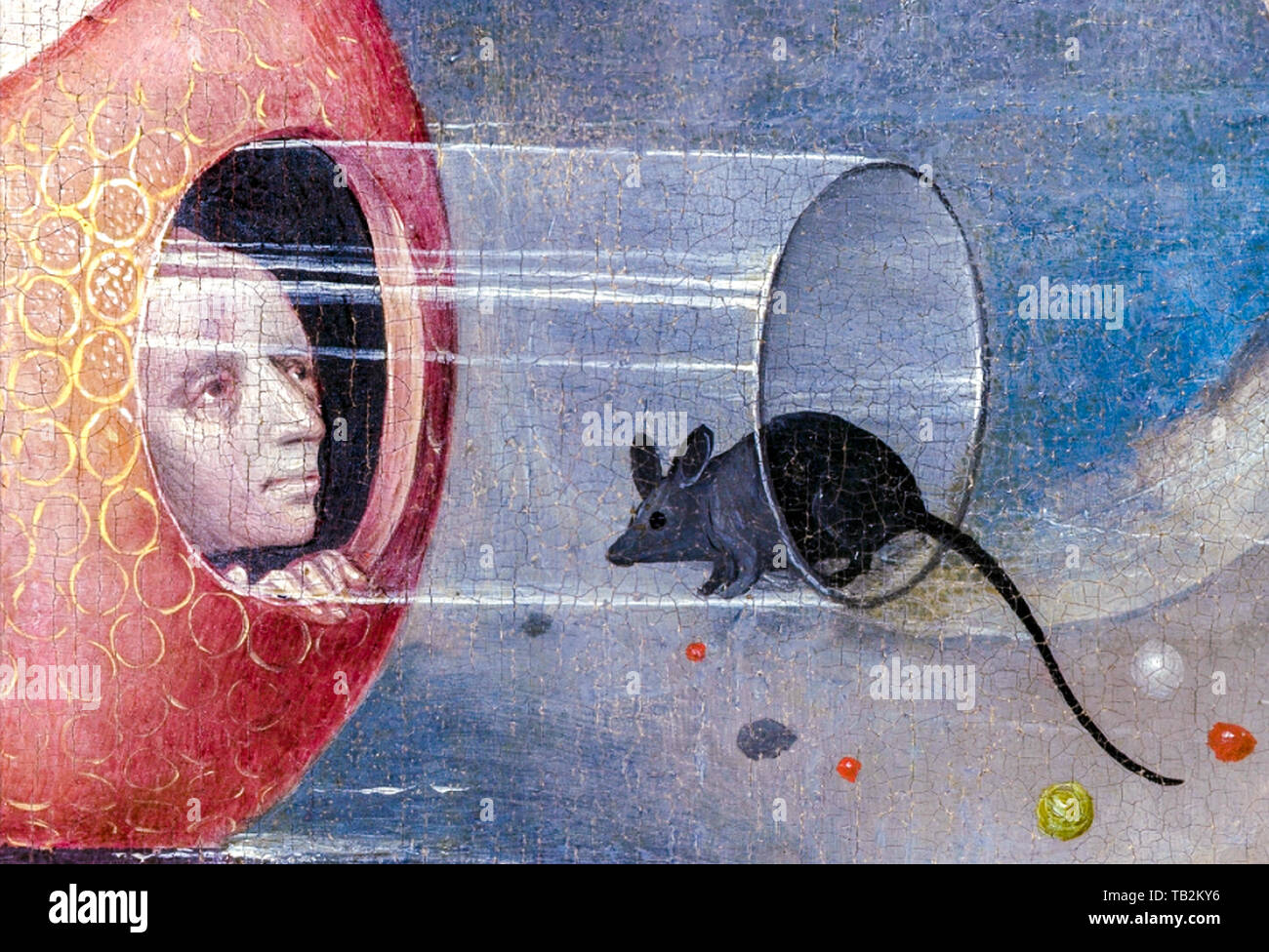Hieronymus Bosch, el Jardín de Las Delicias, el panel central, el detalle, el hombre con el ratón, pintura, circa 1480 Foto de stock
