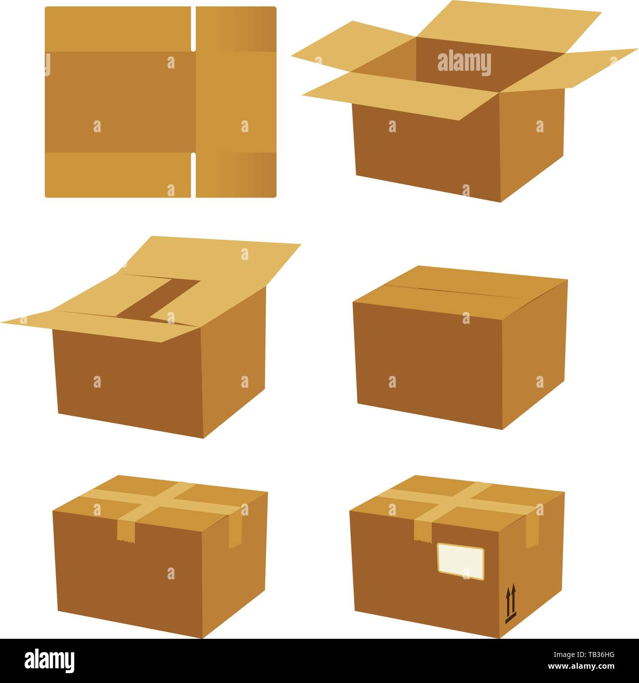 Ilustración vectorial. Proceso de montaje de cajas de cartón y enviar  Imagen Vector de stock - Alamy