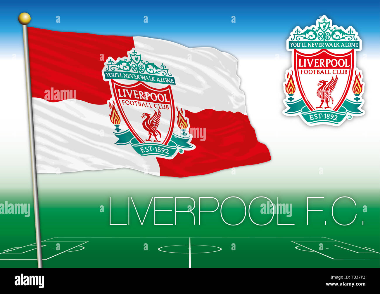 Liverpool FC y el símbolo, la bandera del equipo de fútbol británico