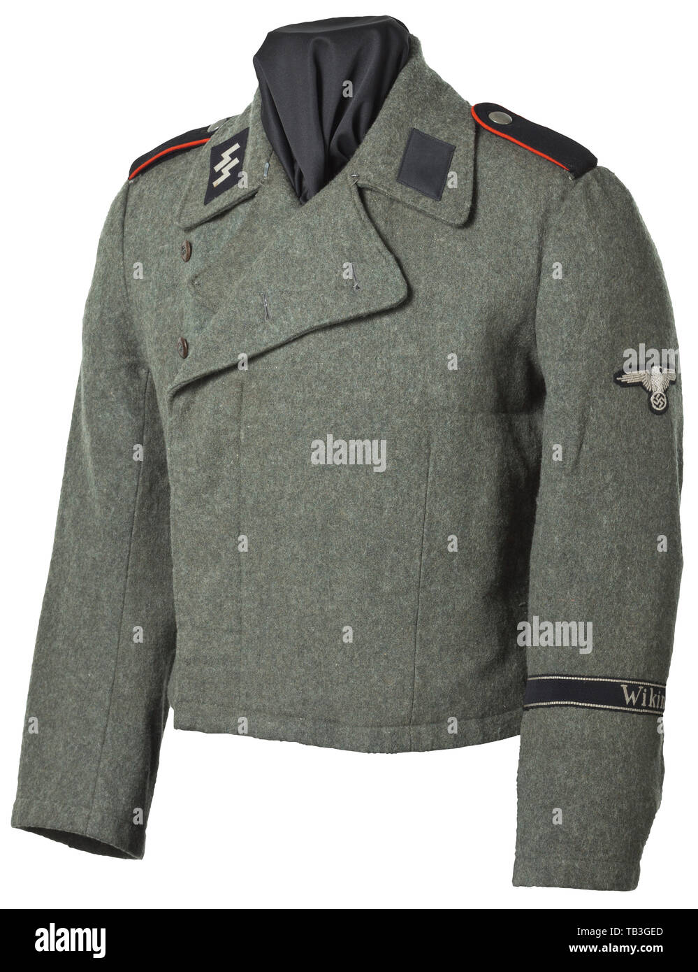 Una túnica de campo del campo-gris uniforme especial para un miembro de la  unidad de cañón de asalto de la 5ª División Panzer SS 'Wiking', SS con  botón de corte recto volar