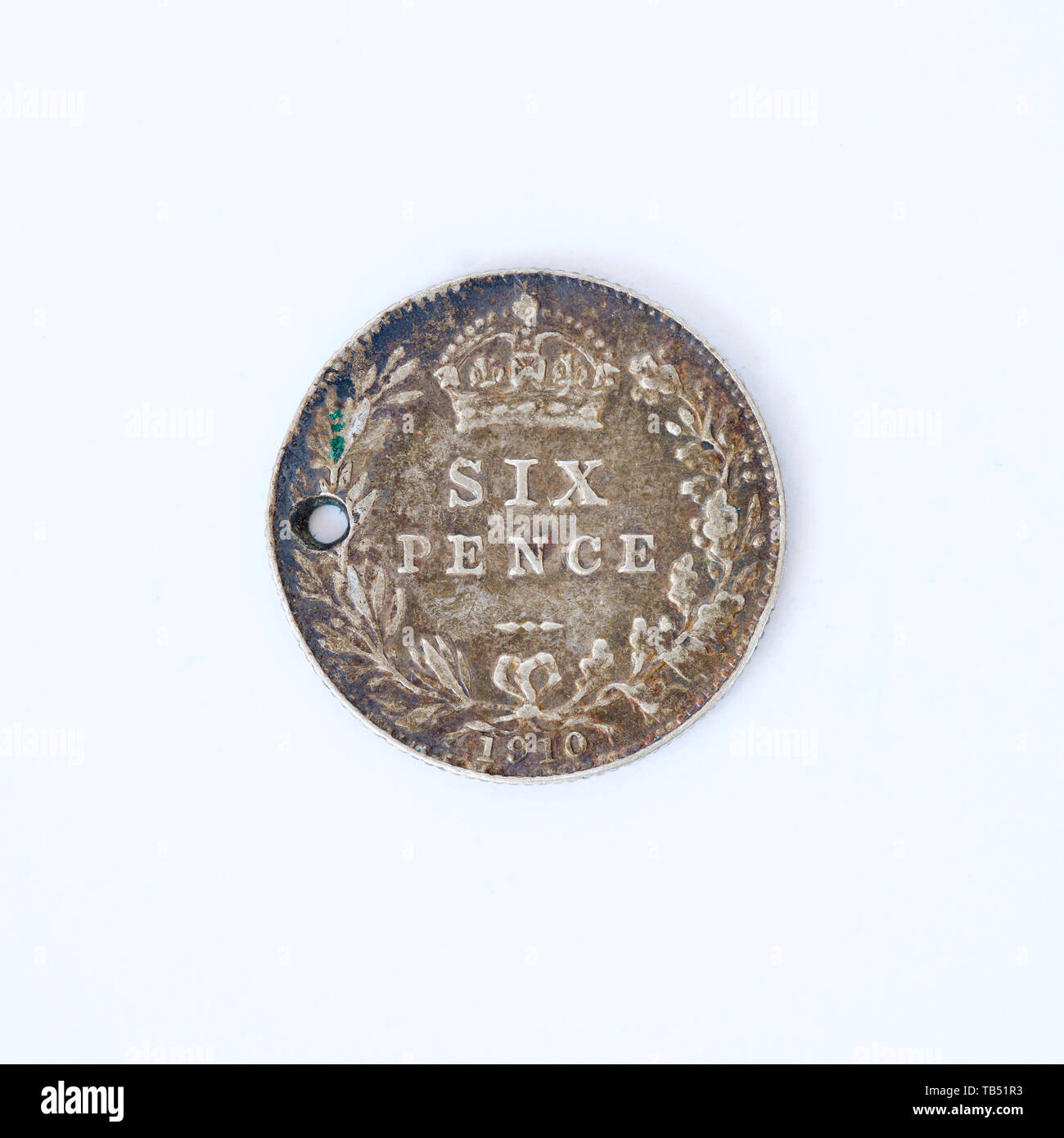 British sixpence coin - 1910 Foto de stock