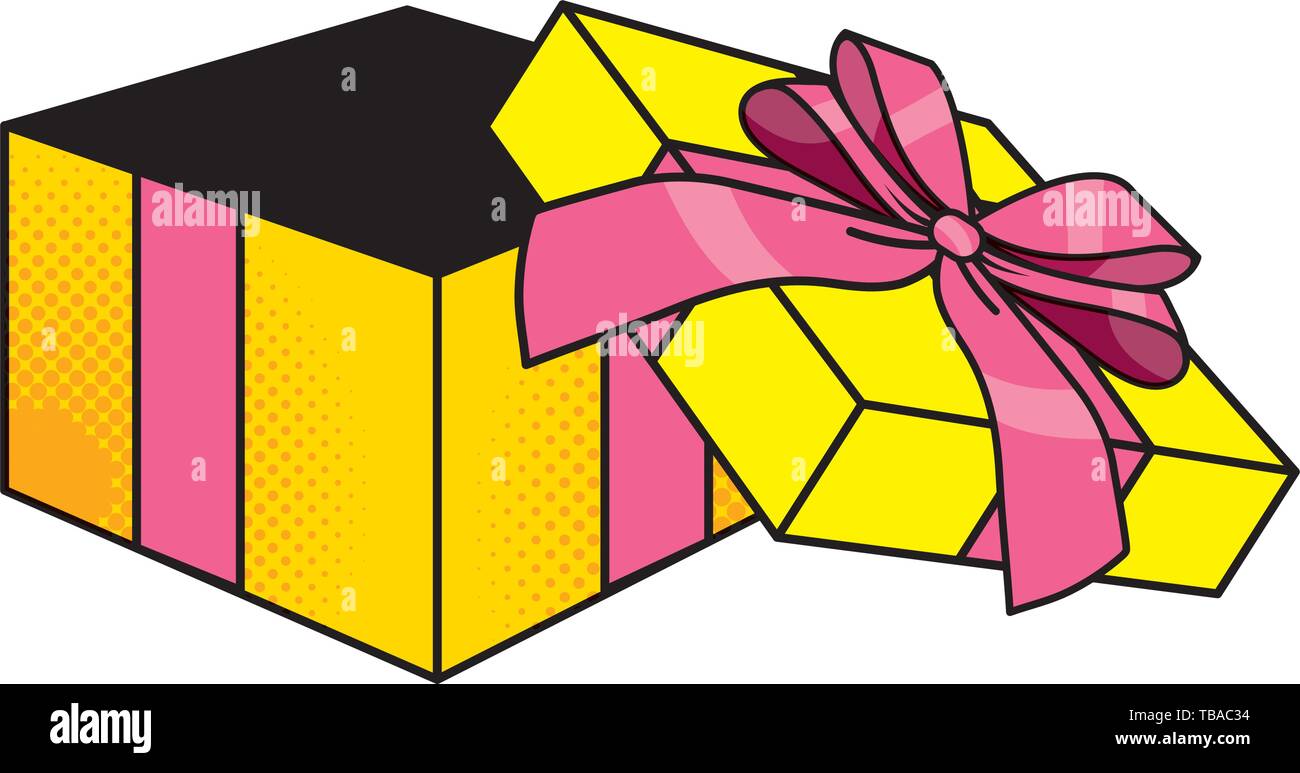 Pop arte regalo caja abierta caricatura ilustración vectorial diseño  gráfico Imagen Vector de stock - Alamy
