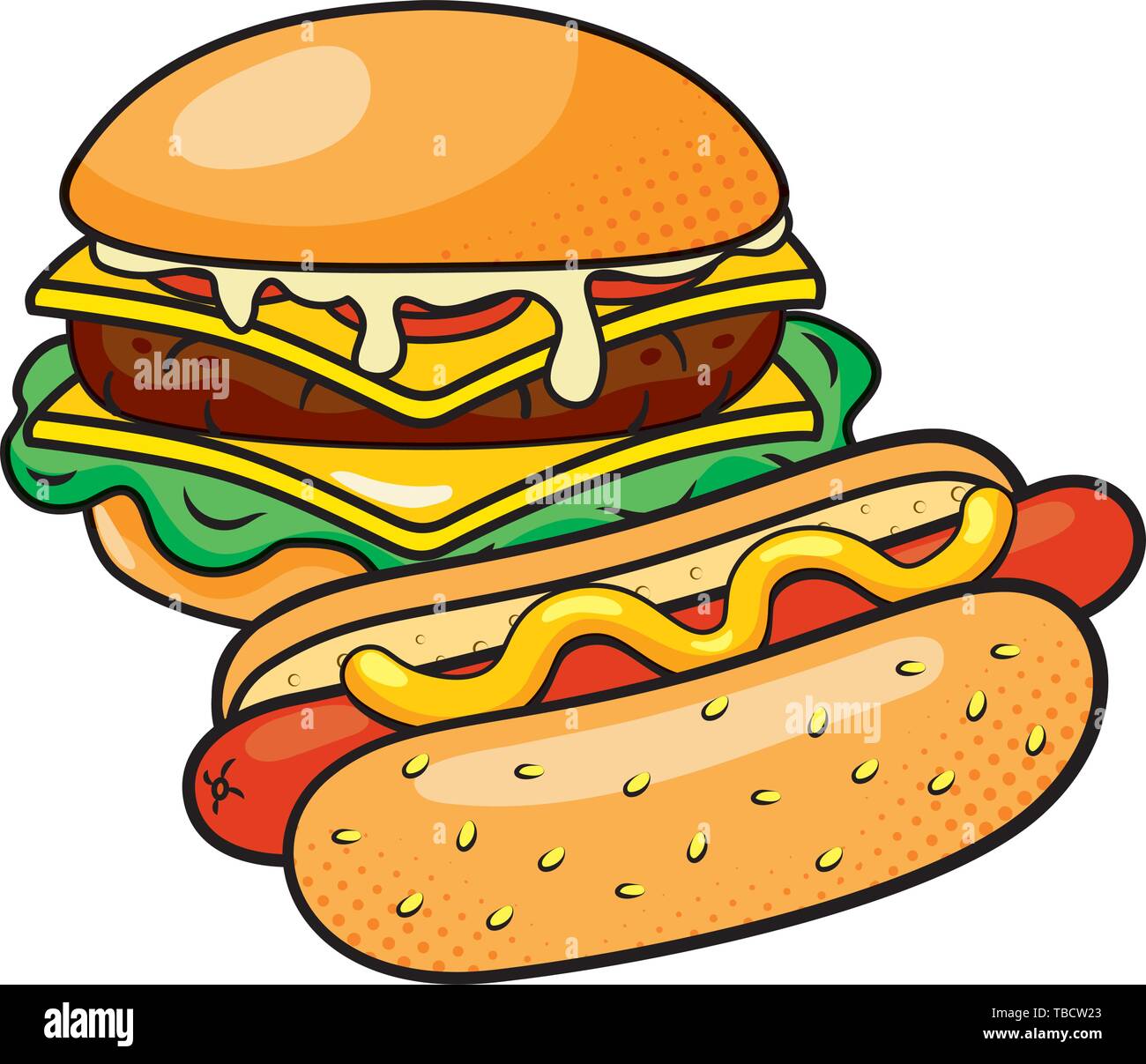 La hamburguesa y el perro caliente con salsa de dibujos animados icono