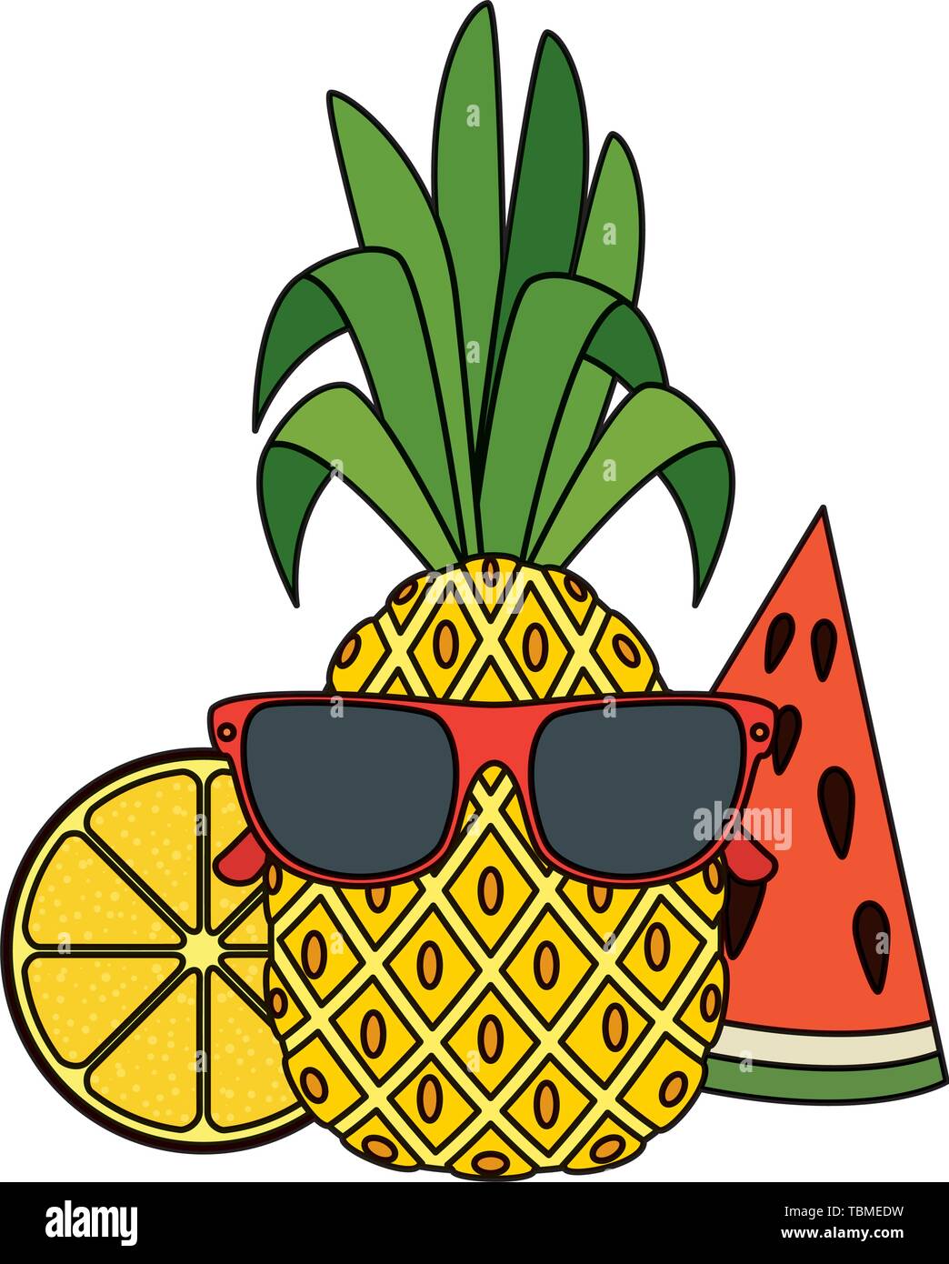 Gafas de sol de verano con piña y frutas de caracteres Imagen Vector de  stock - Alamy
