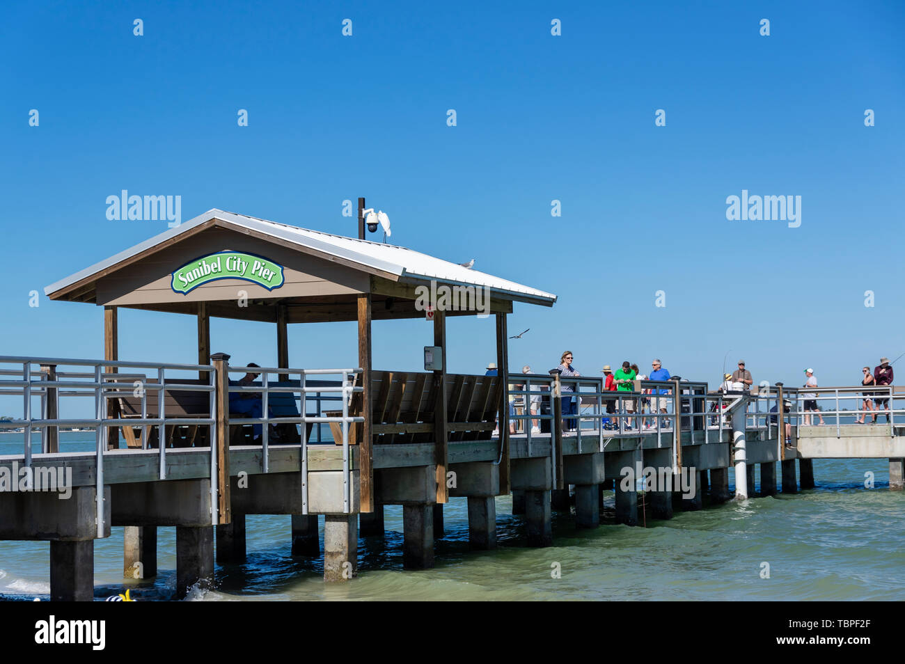 Muelle de la ciudad de Faro de Sanibel Beach Park. En Sanibel Island, Florida Foto de stock