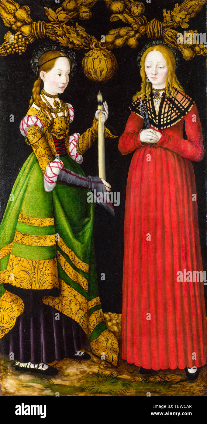 Lucas Cranach, Santos Genevieve y Apolonia, retrato, 1506 Foto de stock