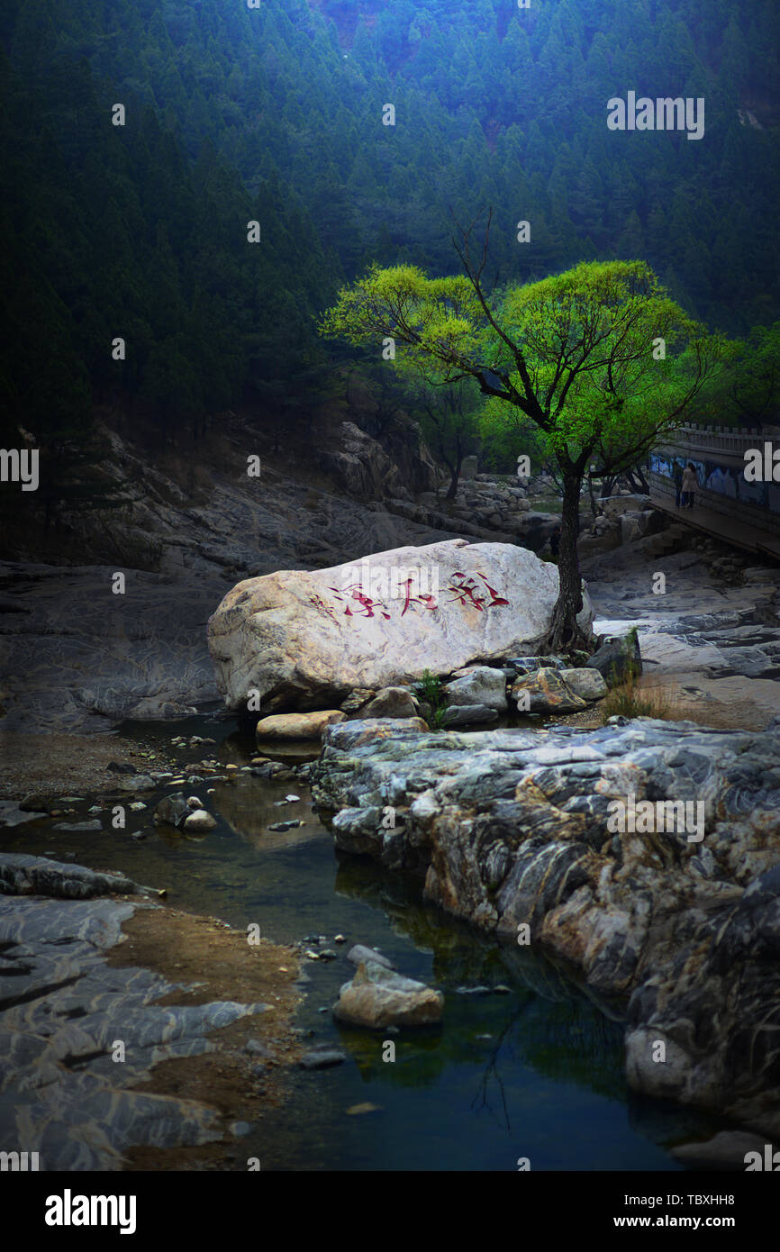 Cai Taohuayu Shi Creek, Tai'an Foto de stock