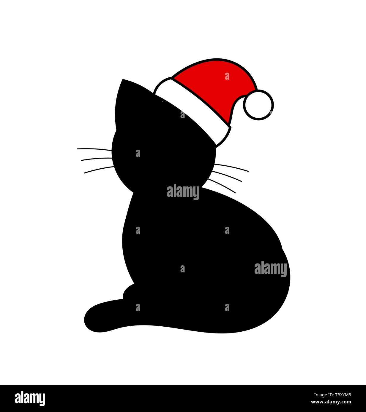 Gato negro con gorro de Papá Noel. Ilustración de vacaciones de Navidad  Imagen Vector de stock - Alamy