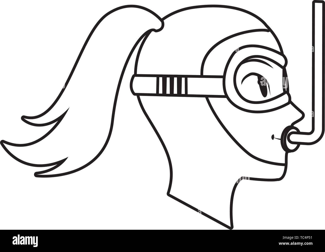 Snorkel buceo avatar personaje de caricatura en blanco y negro Imagen Vector de stock Alamy