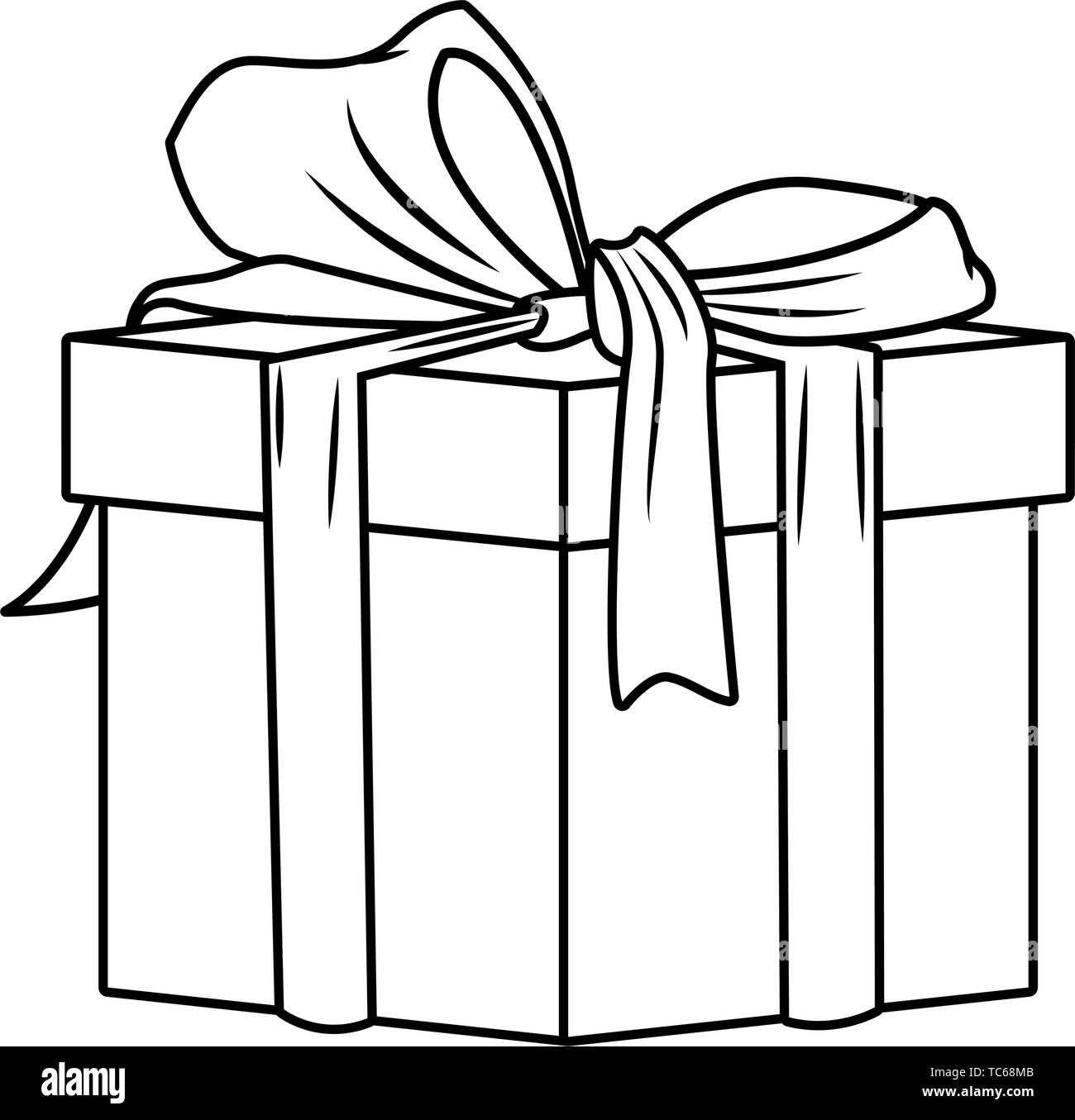 Icono de la caja de regalo aislado caricatura en blanco y negro Imagen  Vector de stock - Alamy