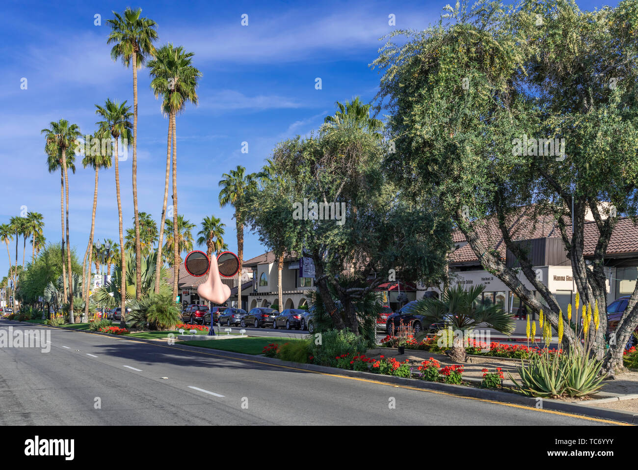 El paseo en el distrito de compras en Palm Desert, California, USA. Foto de stock