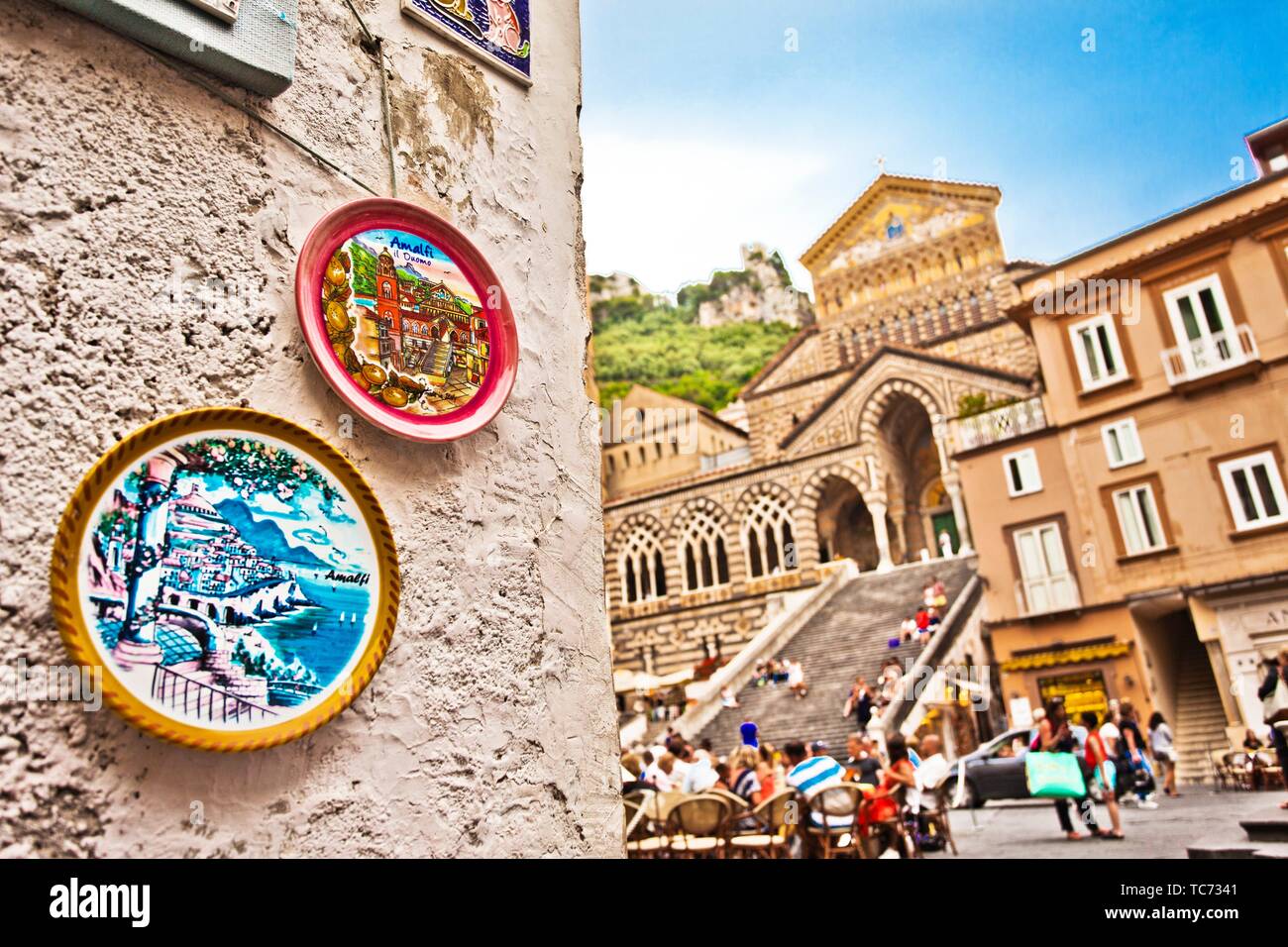 La catedral de Amalfi, Duomo di Amalfi, la Plaza de la Catedral, la Piazza del Duomo, Amalfi, provincia de Salerno, en la costa de Amalfi, el Golfo de Salerno, Campania, Foto de stock