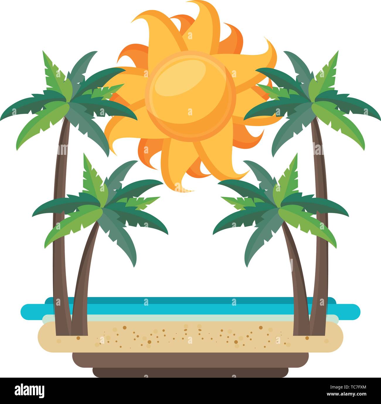 En el verano de playa con palmeras y mar aislado de dibujos animados Imagen Vector de stock - Alamy En el verano de playa con palmeras y mar aislado de dibujos animados Imagen Vector de stock - Alamy