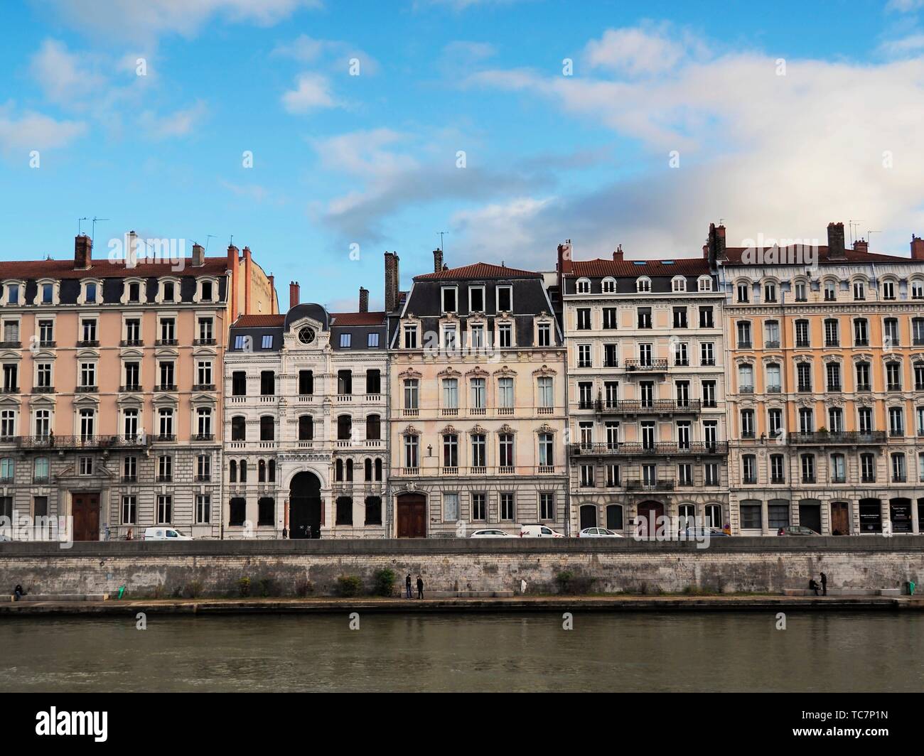 Vistas de Río Saone Quai de Tilsitt, Lyon, Auvergne-Rhone-Alpes, Francia. Foto de stock