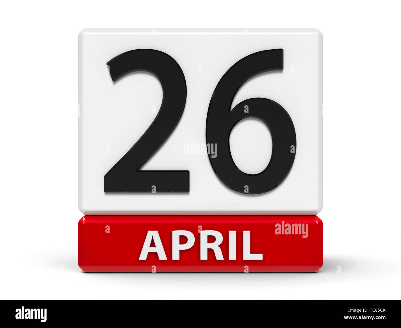 Rojo y blanco icono calendario de cubos - El día 26 de abril - en una tabla blanca - Día Mundial de la Propiedad Intelectual, la representación tridimensional, Foto de stock