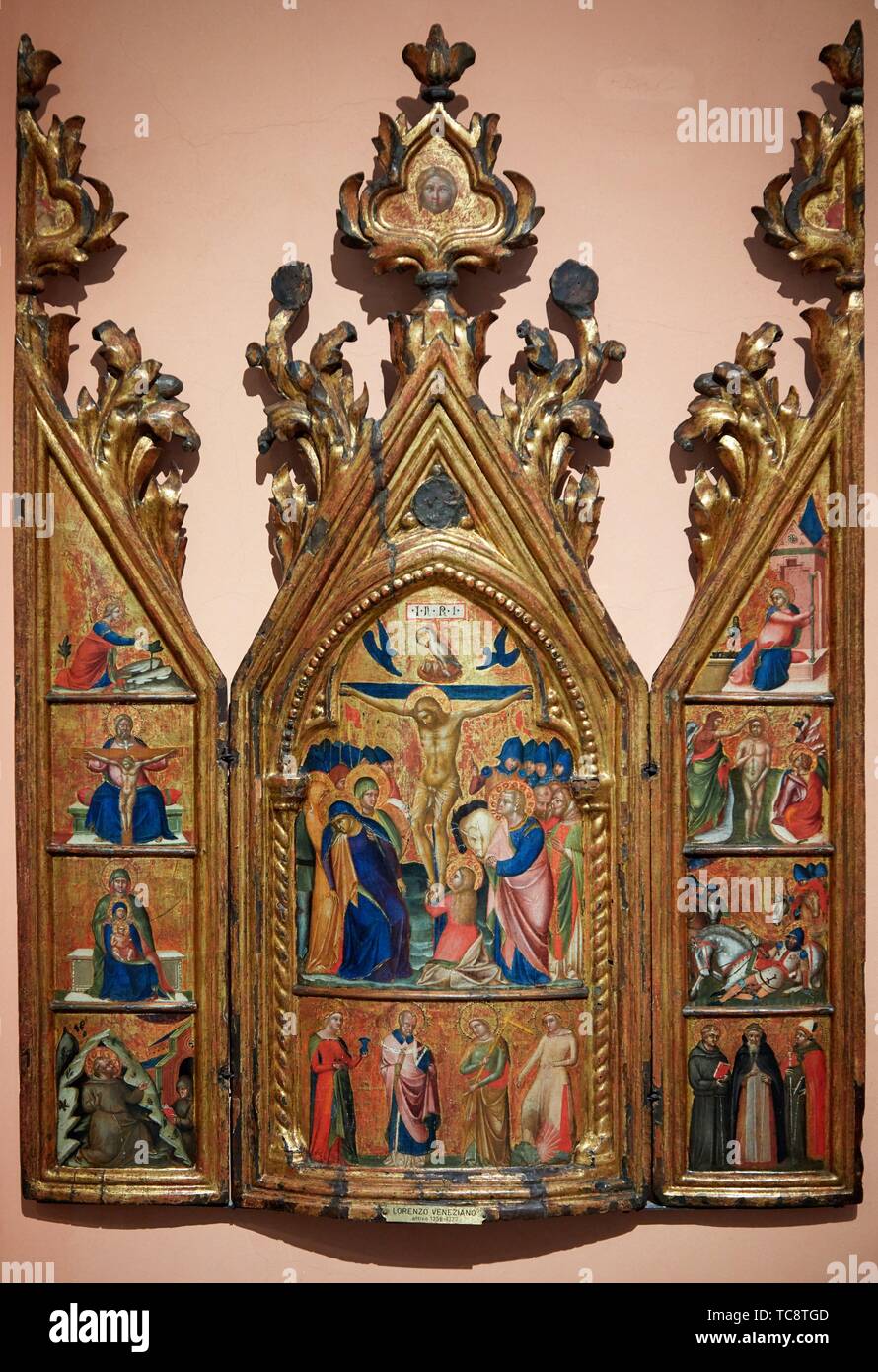 '''Tríptico portátil con una Crucifixión Central'', 1370-1375, Lorenzo Veneziano, Museo Thyssen Bornemisza, Madrid, España, Europa Foto de stock
