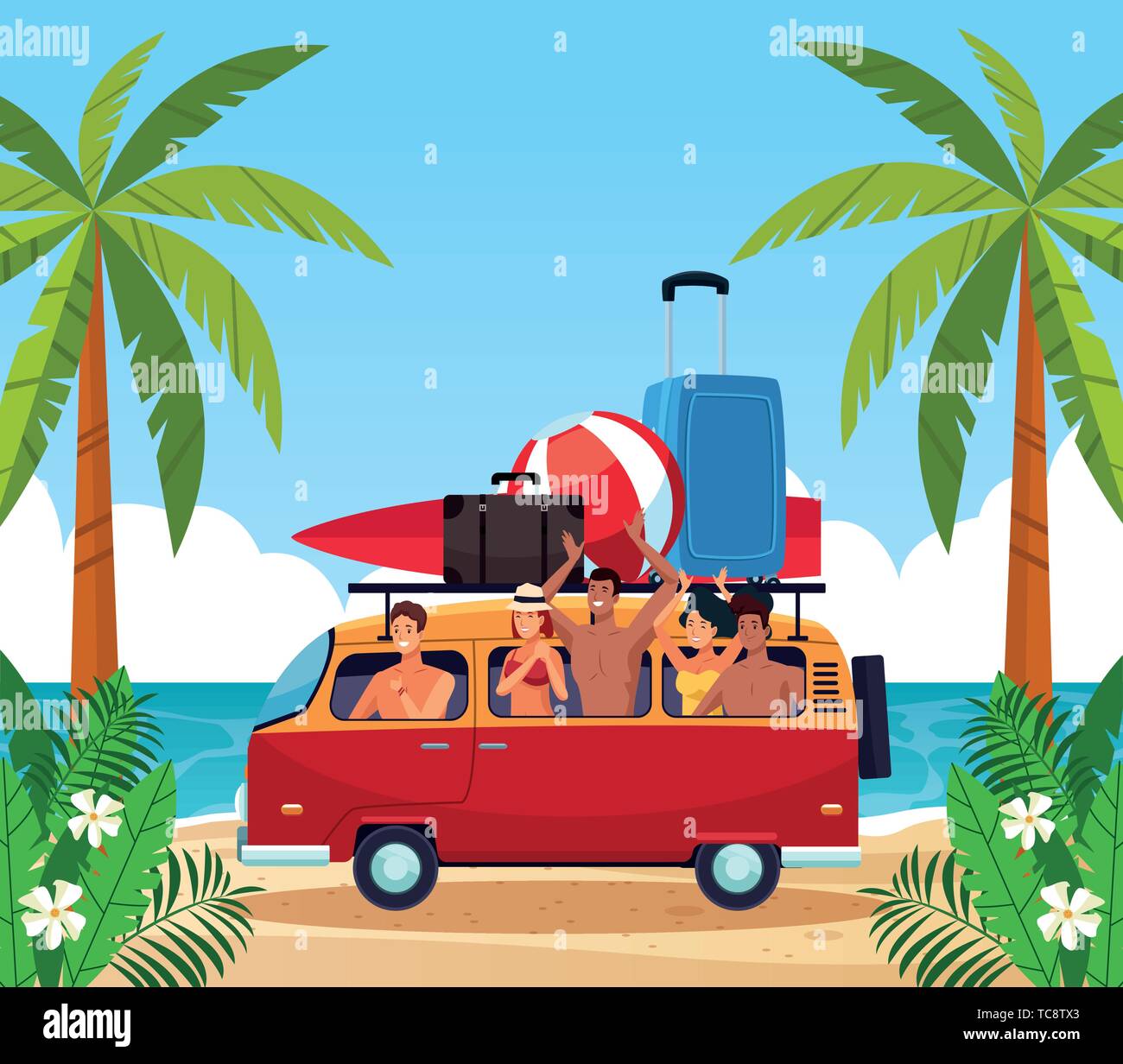 Verano vacaciones de playa y pueblo en dibujos animados Imagen Vector de  stock - Alamy