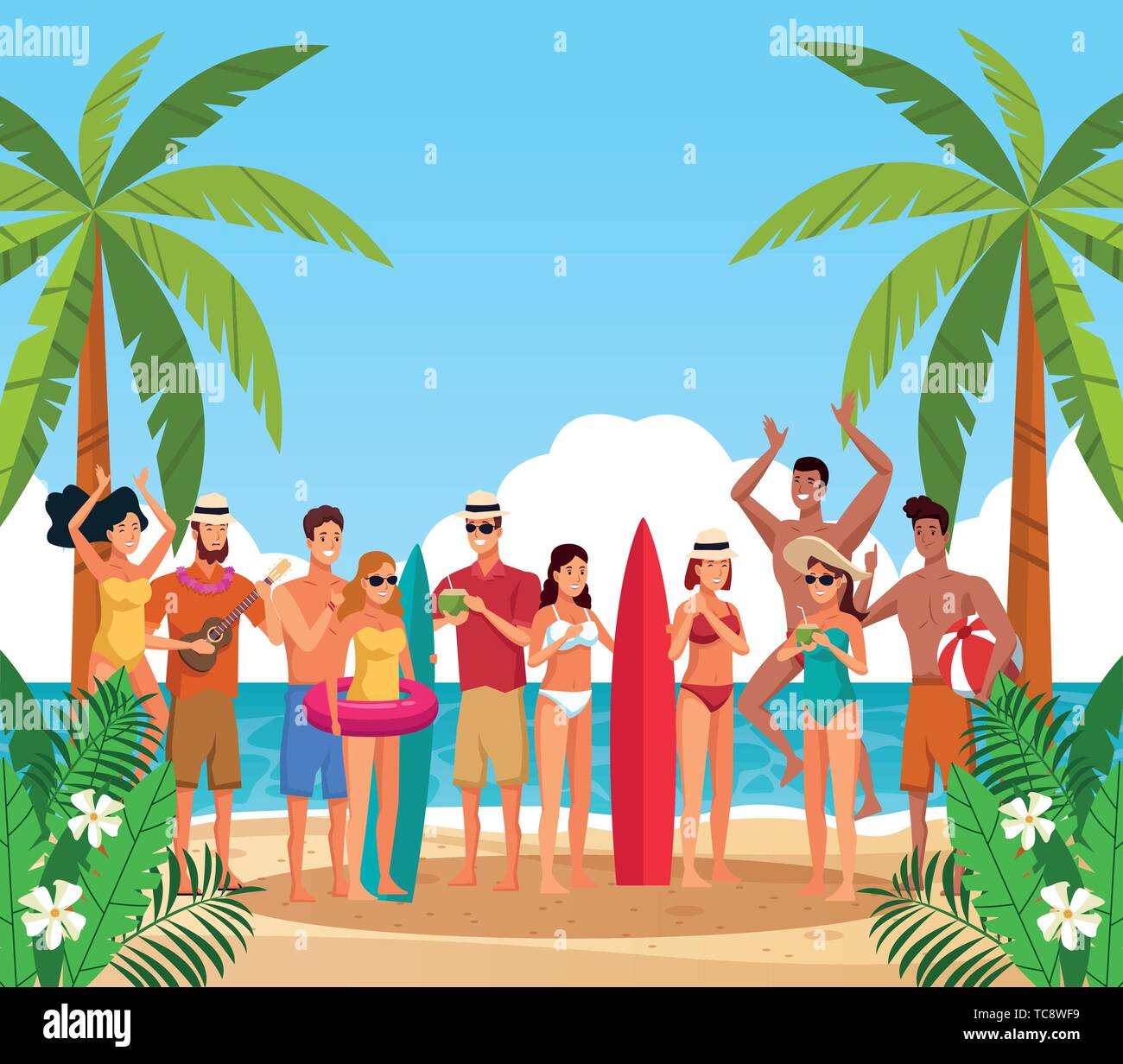 Verano vacaciones de playa y pueblo en dibujos animados Imagen Vector de  stock - Alamy