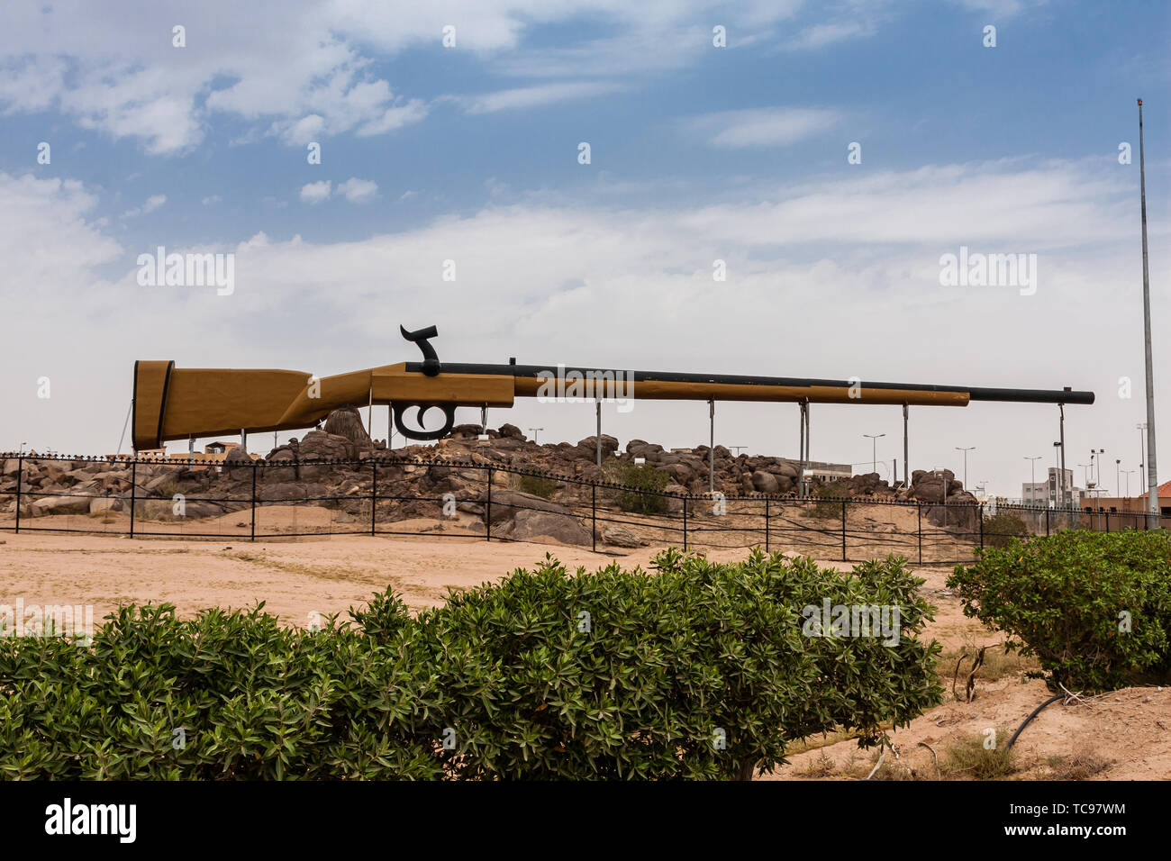 El monumento en el parque de pistola, Ar Ruwaidhah, Arabia Saudita Foto de stock
