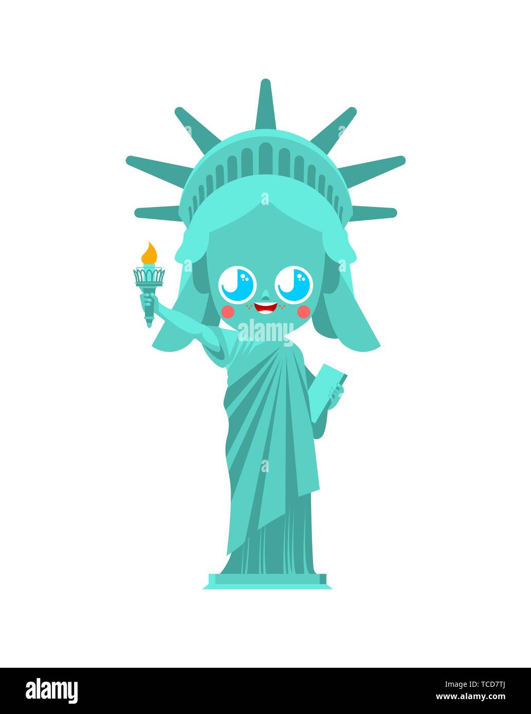 Kawaii Cute la estatua de la libertad. funny emblemático personaje. los niños de los Estados Unidos América es símbolo. Estilo infantil. Ilustración del Vector
