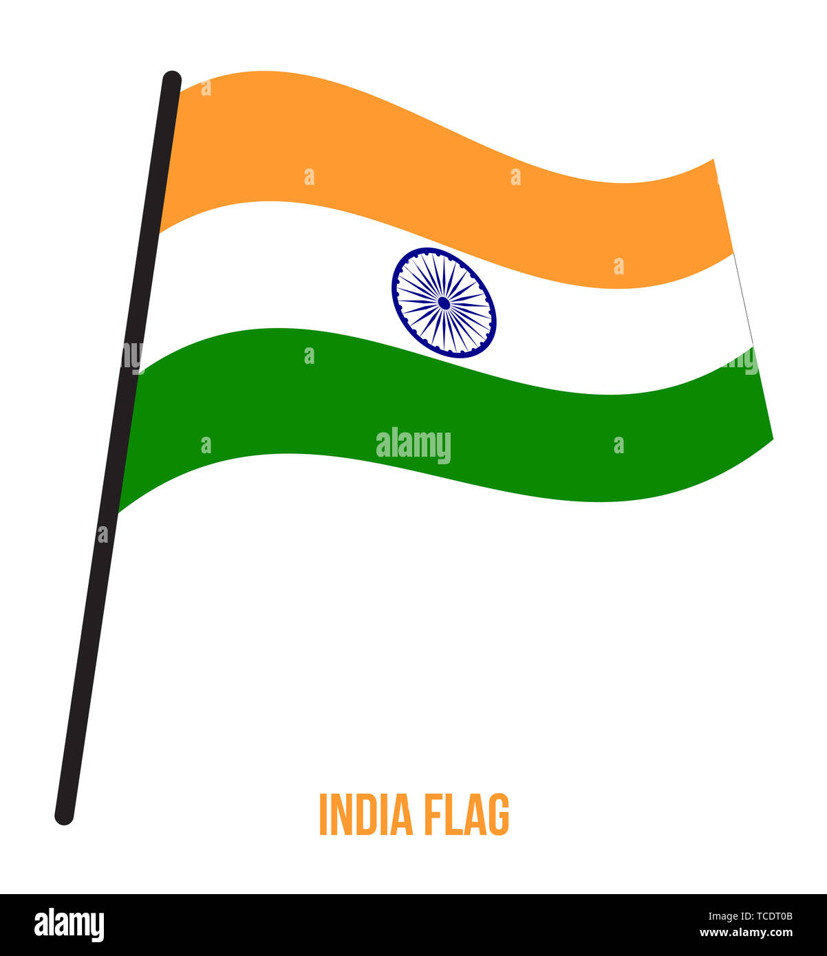Ondear la bandera india ilustración vectorial sobre fondo blanco. Bandera Nacional de la India. Foto de stock