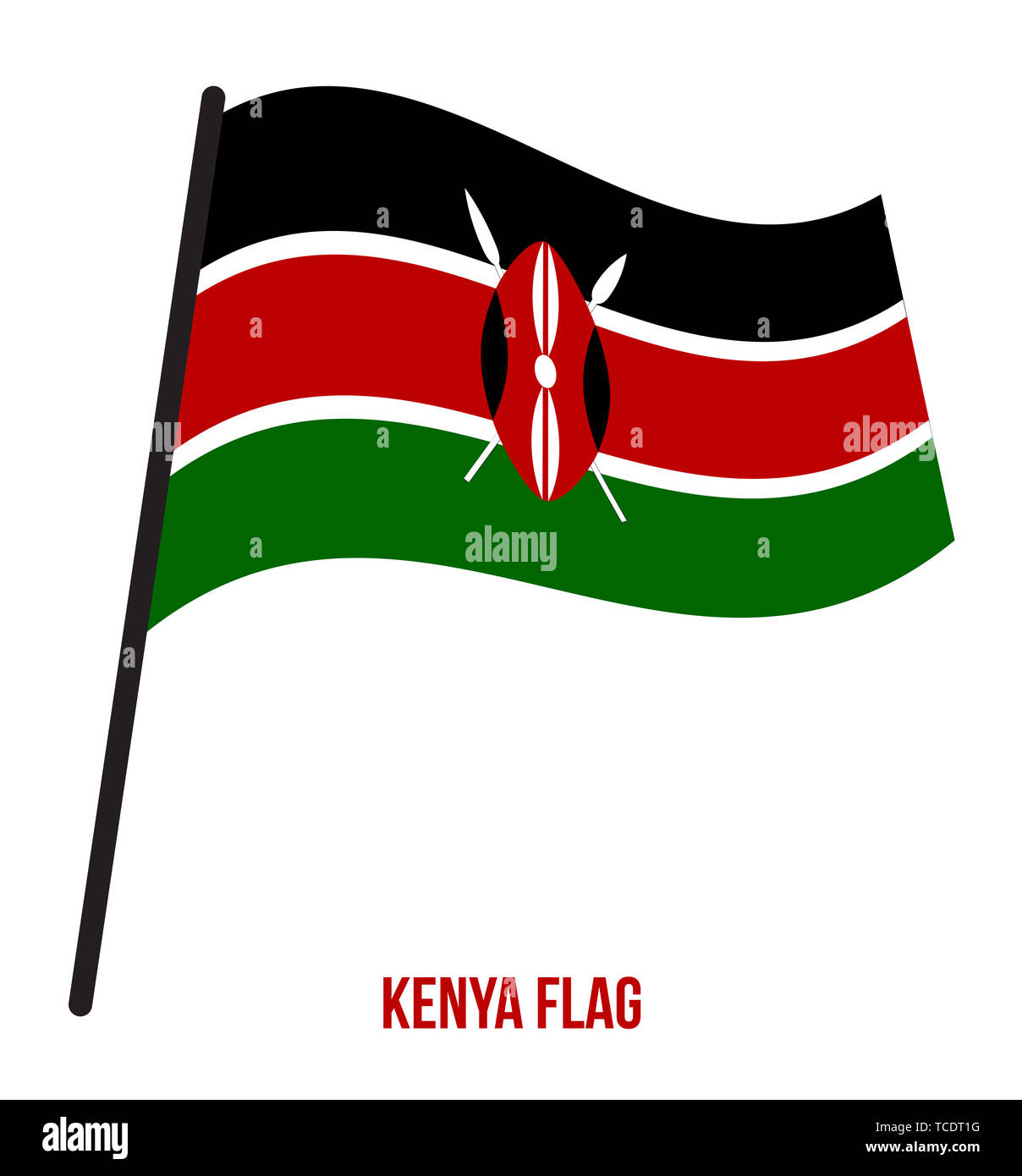 Kenya ondear la bandera ilustración vectorial sobre fondo blanco. La Bandera Nacional de Kenia. Foto de stock