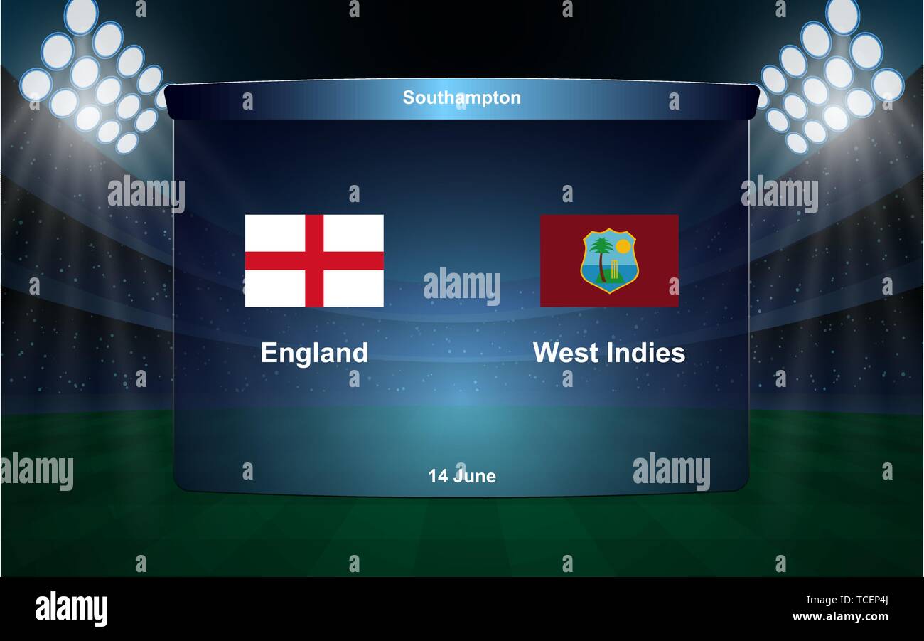 Inglaterra vs West Indies cricket marcador broadcast plantilla gráfica Ilustración del Vector