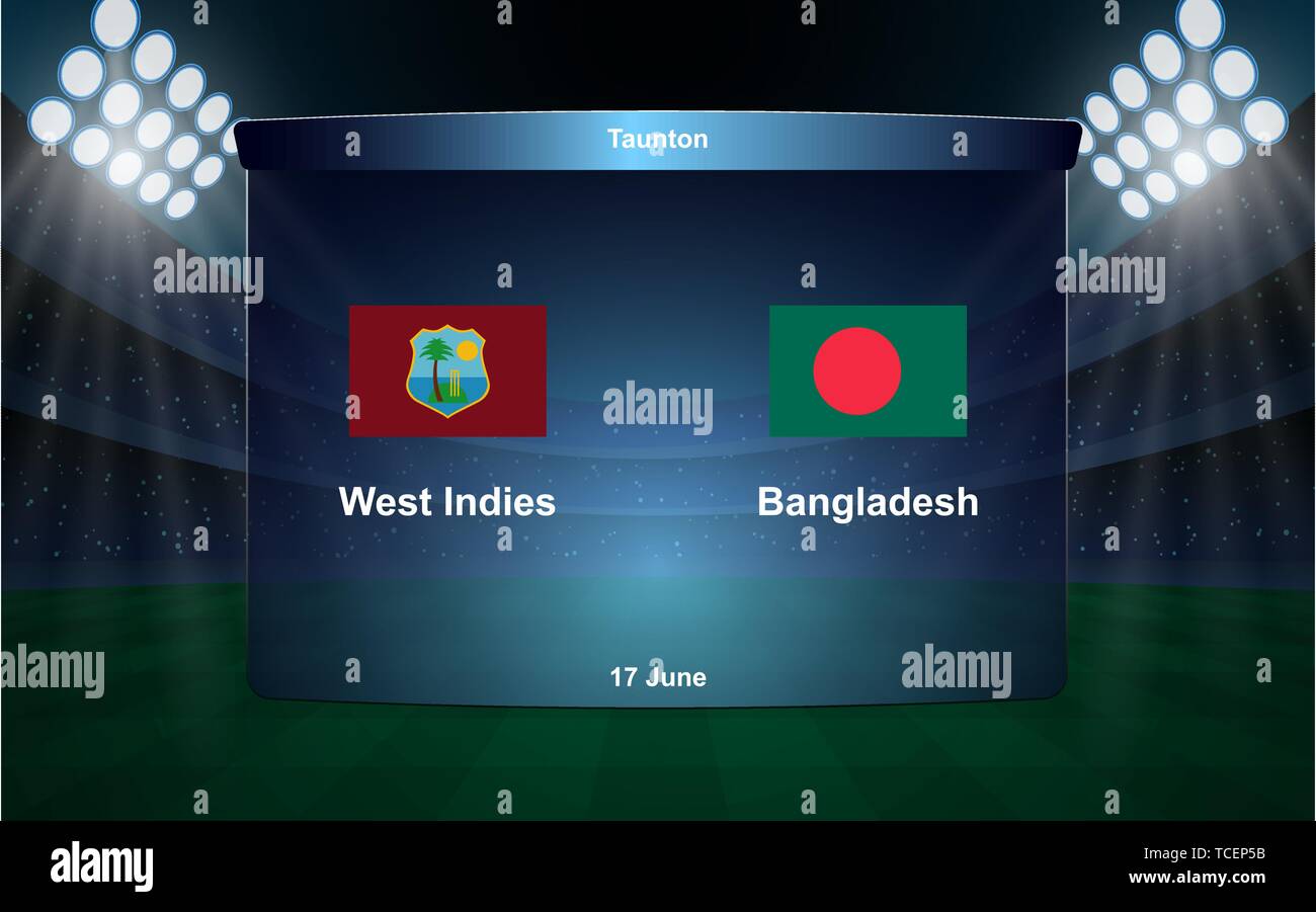 West Indies vs Bangladesh cricket marcador broadcast plantilla gráfica Ilustración del Vector