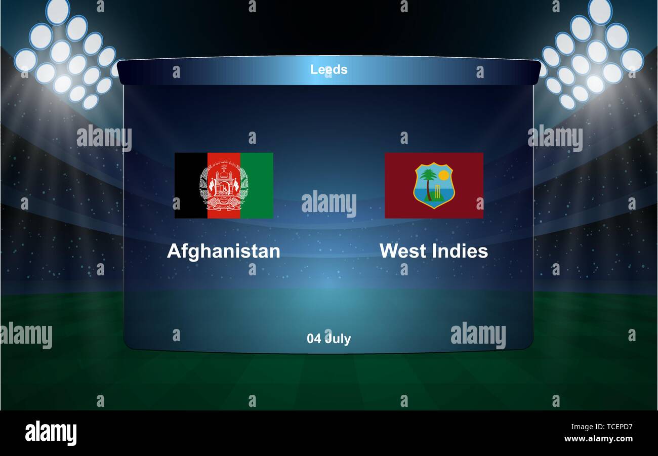 Afganistán vs West Indies cricket marcador broadcast plantilla gráfica Ilustración del Vector