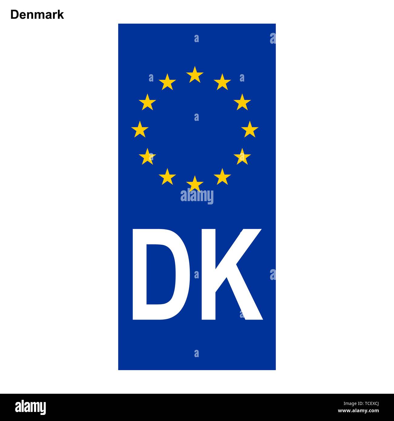 Placas de matrícula de vehículos de Dinamarca. Identificador del país en la UE. BANDA AZUL EN PLACAS Ilustración del Vector