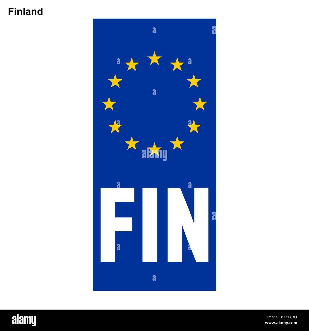 Placas de matrícula de vehículos de Finlandia. Identificador del país en la UE. BANDA AZUL EN PLACAS Ilustración del Vector
