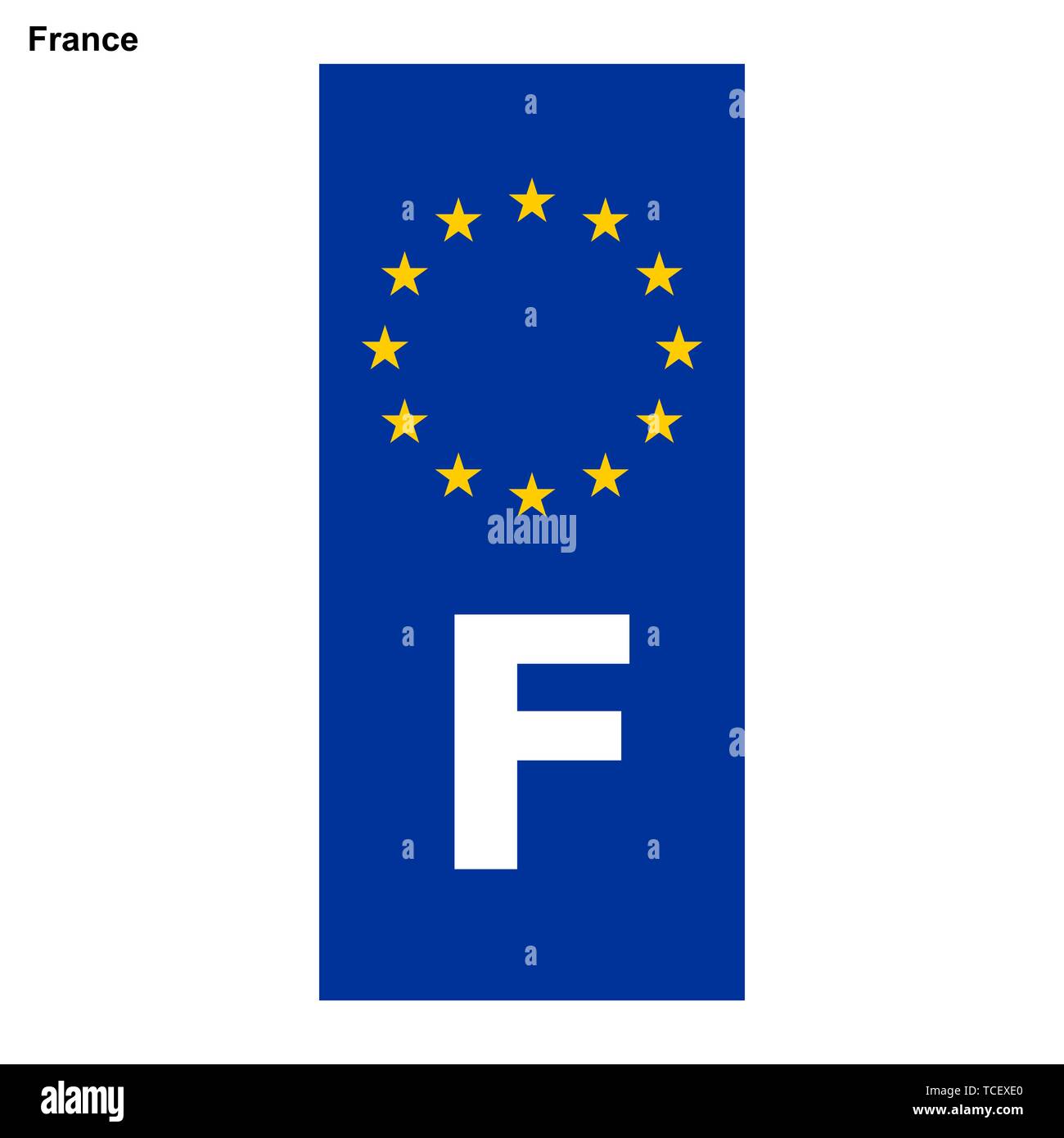 Placas de matrícula de vehículos de Francia. Identificador del país en la UE. BANDA AZUL EN PLACAS Ilustración del Vector