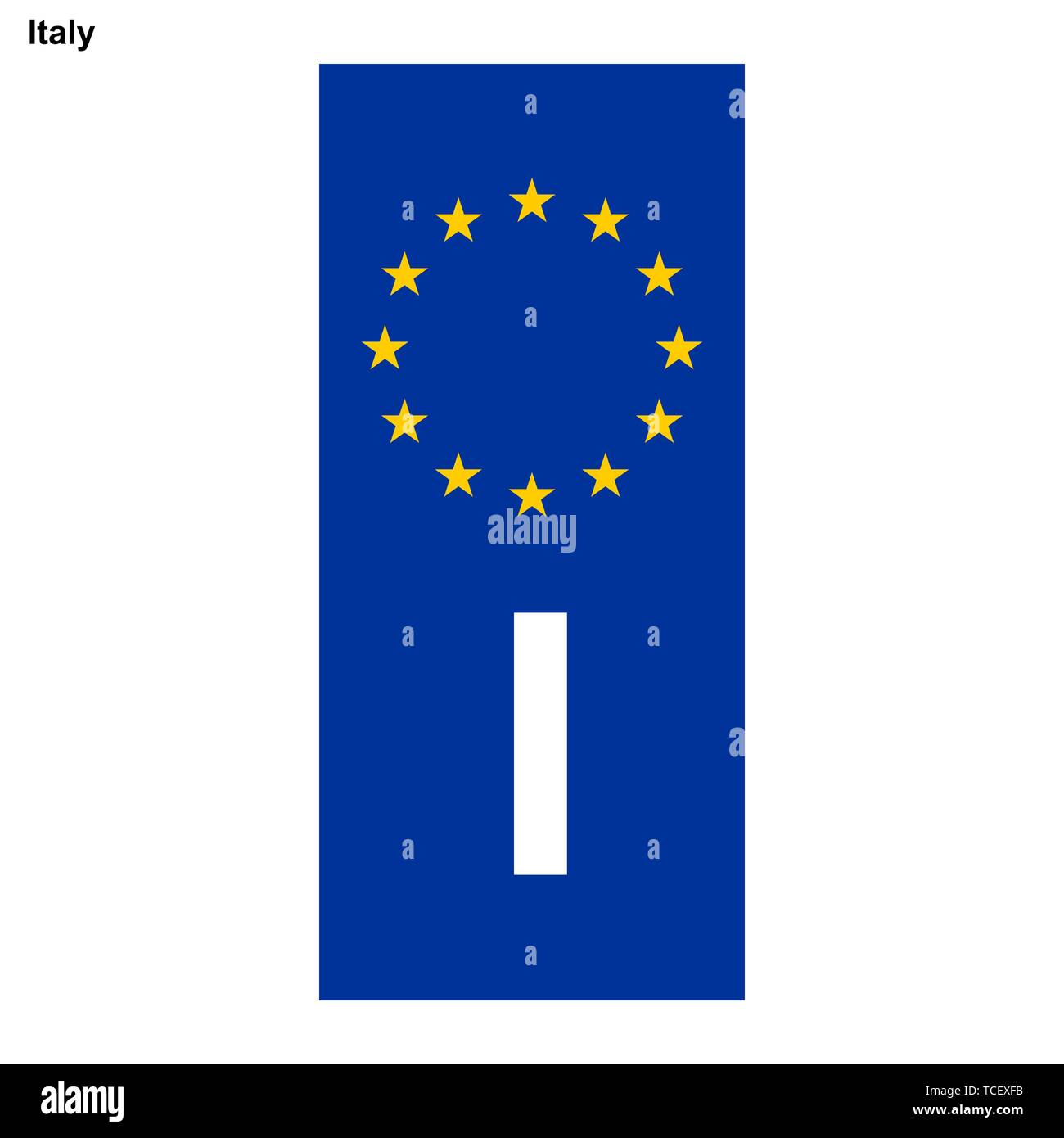 Placas de matrícula de vehículos de Italia. Identificador del país en la UE. BANDA AZUL EN PLACAS Ilustración del Vector