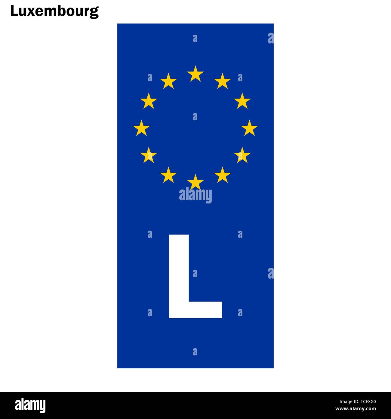 Placas de matrícula de vehículos de Luxemburgo. Identificador del país en la UE. BANDA AZUL EN PLACAS Ilustración del Vector